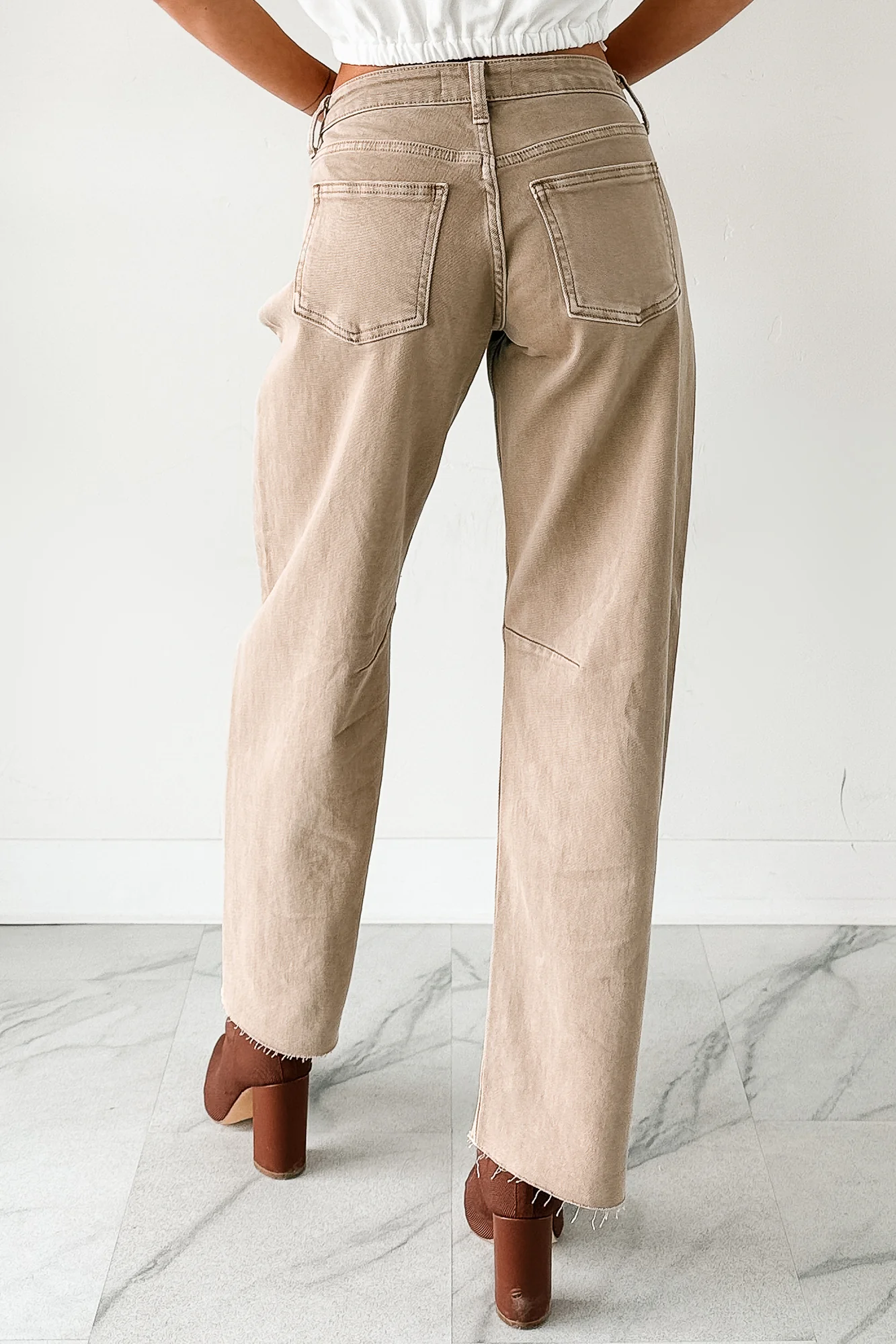 Always Next To Me Mid Rise Barrel Jeans (Vintage Khaki) - Image 4