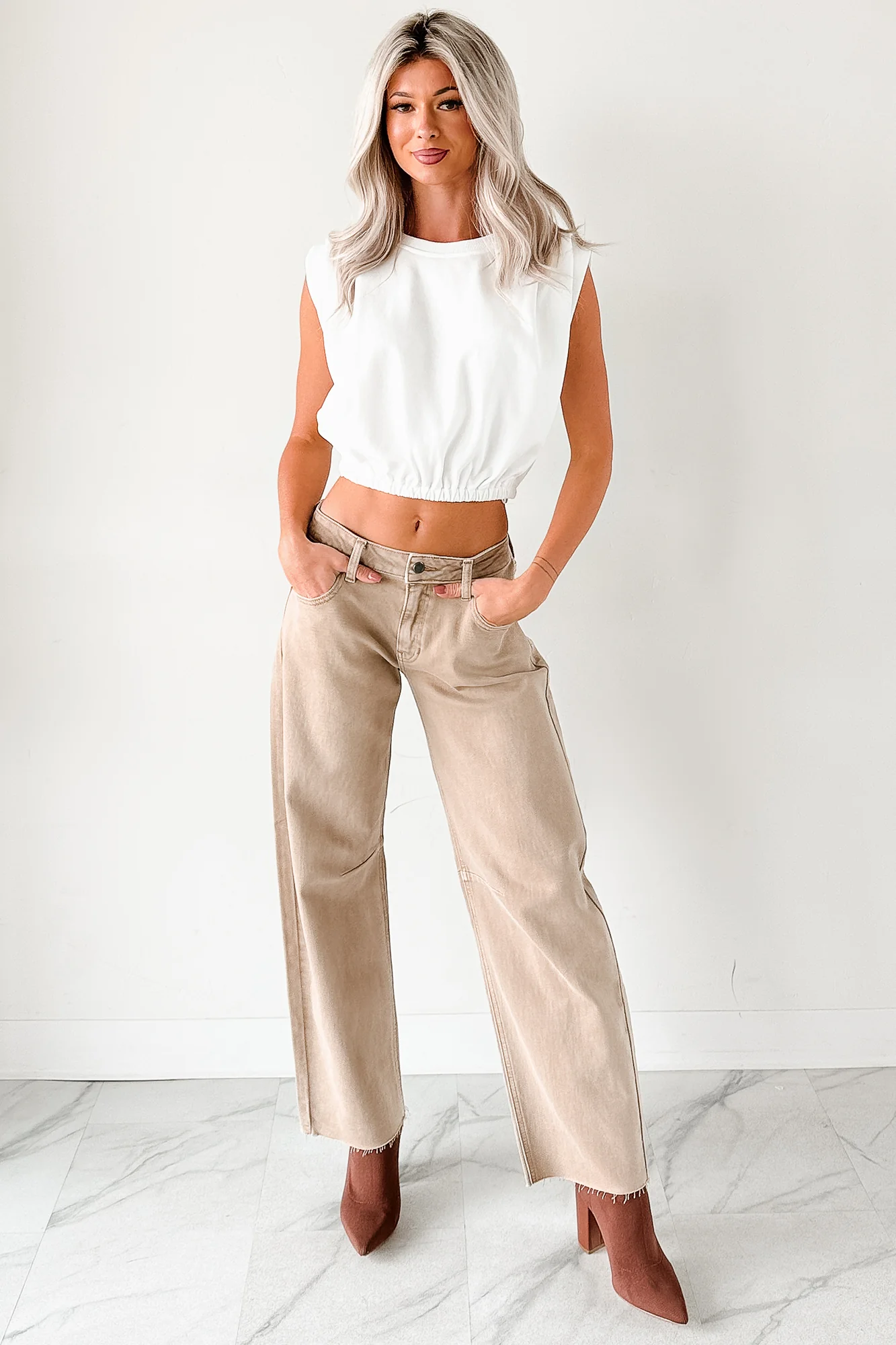 Always Next To Me Mid Rise Barrel Jeans (Vintage Khaki) - Image 6