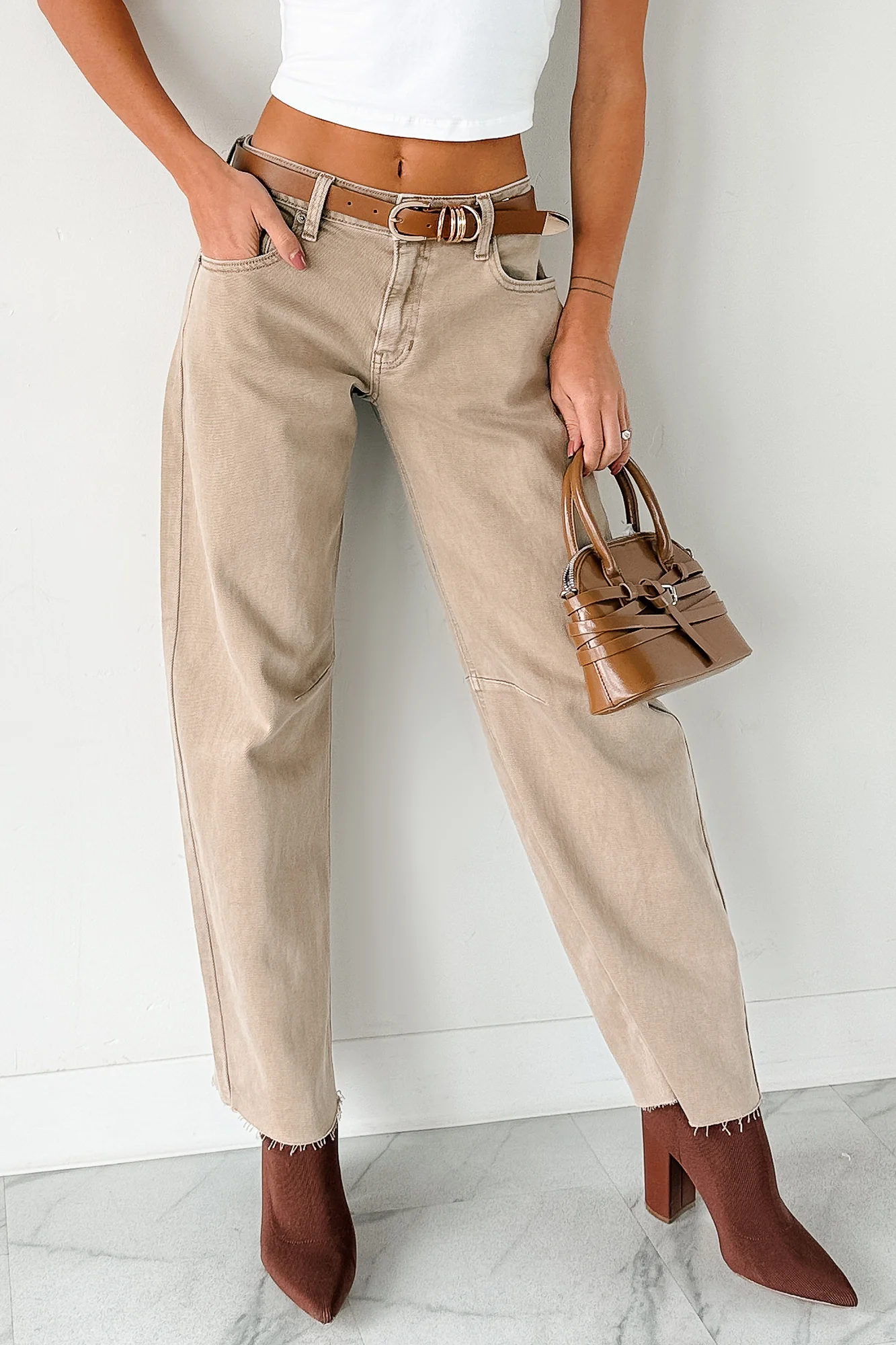 Always Next To Me Mid Rise Barrel Jeans (Vintage Khaki) - Image 8
