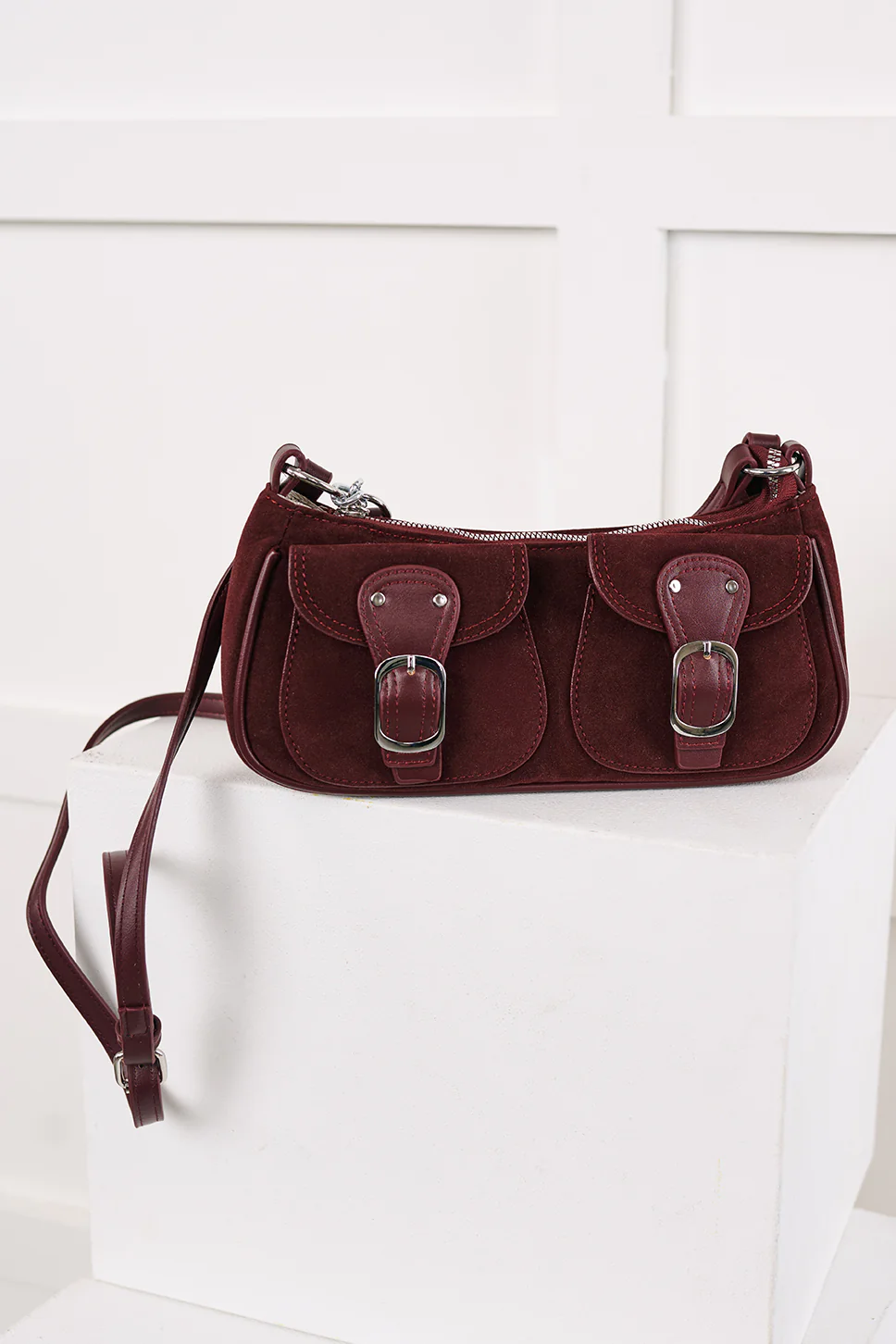 Always On Top Faux Suede Buckle Bag (Burgundy) - Image 3