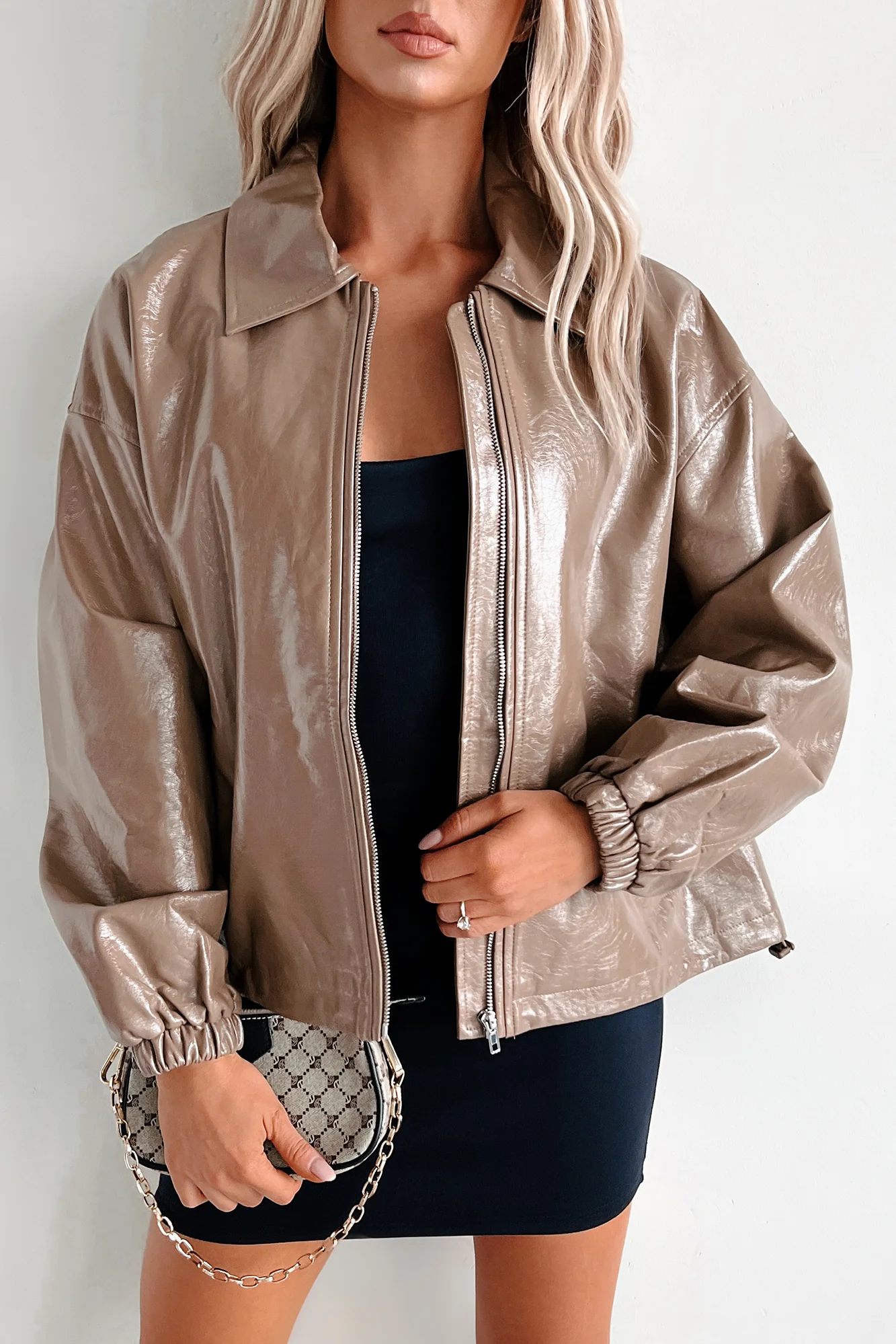 Always Opinionated Patent Leather Jacket (Brown) - Image 11