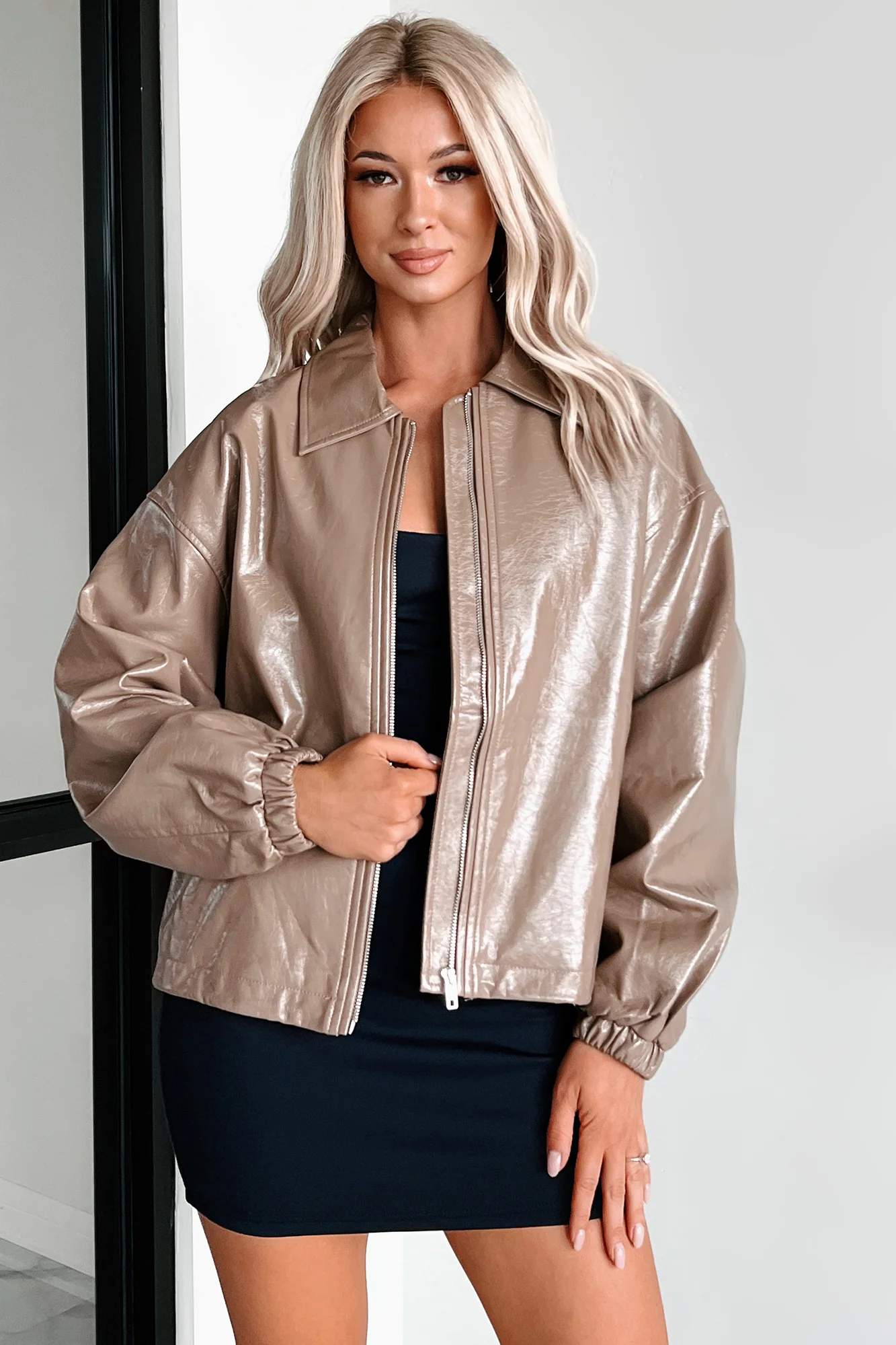 Always Opinionated Patent Leather Jacket (Brown) - Image 14