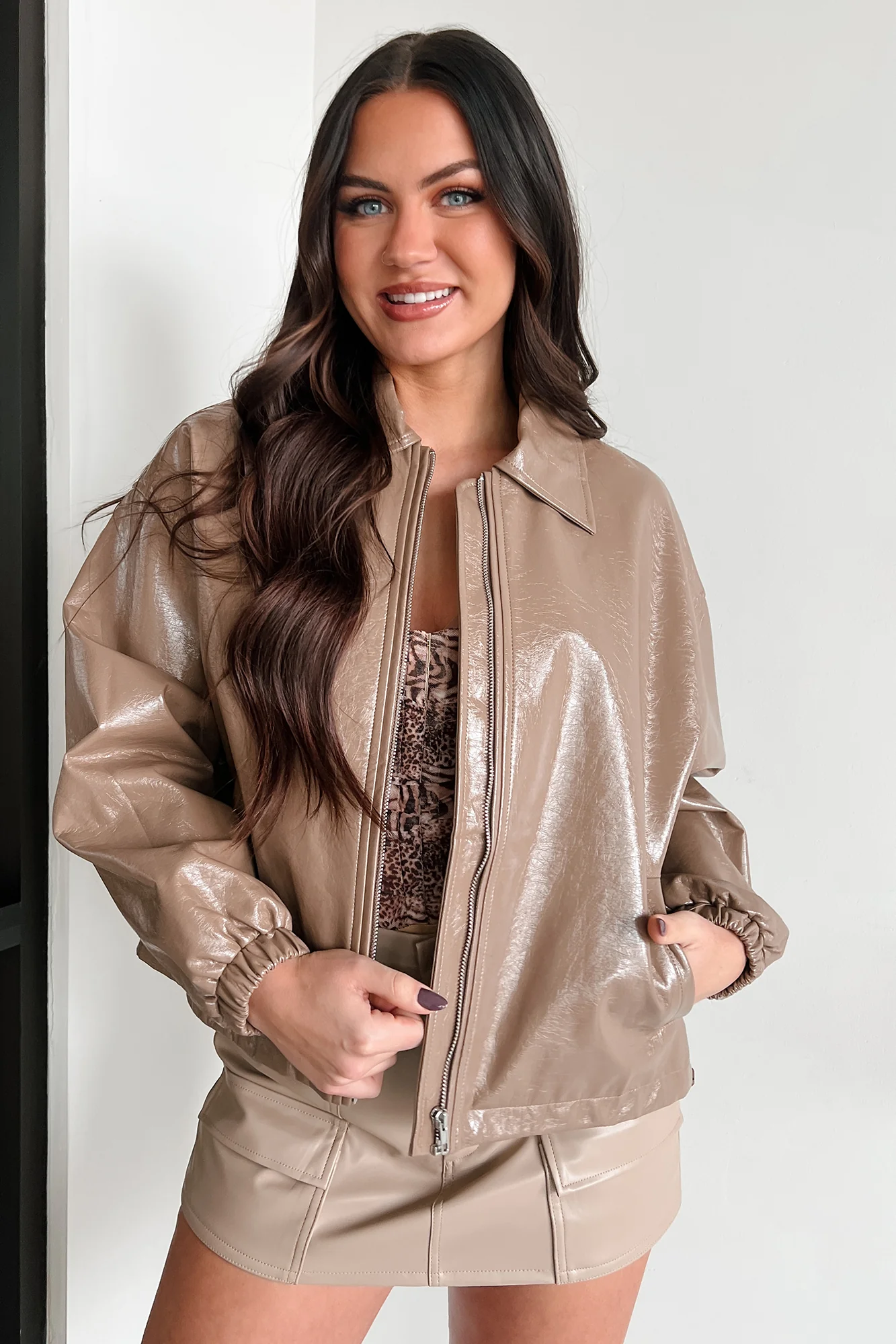 Always Opinionated Patent Leather Jacket (Brown) - Image 5