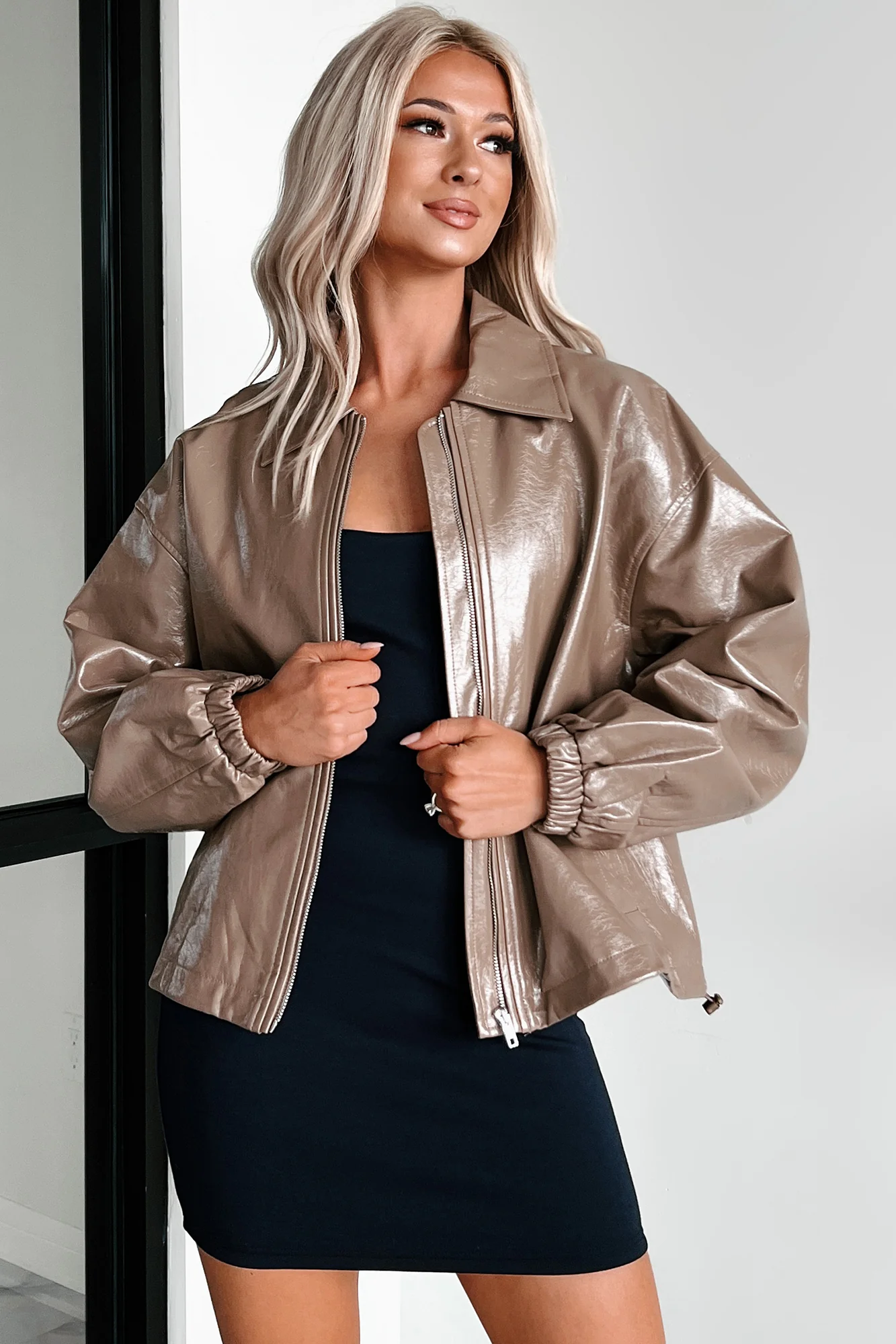 Always Opinionated Patent Leather Jacket (Brown) - Image 8