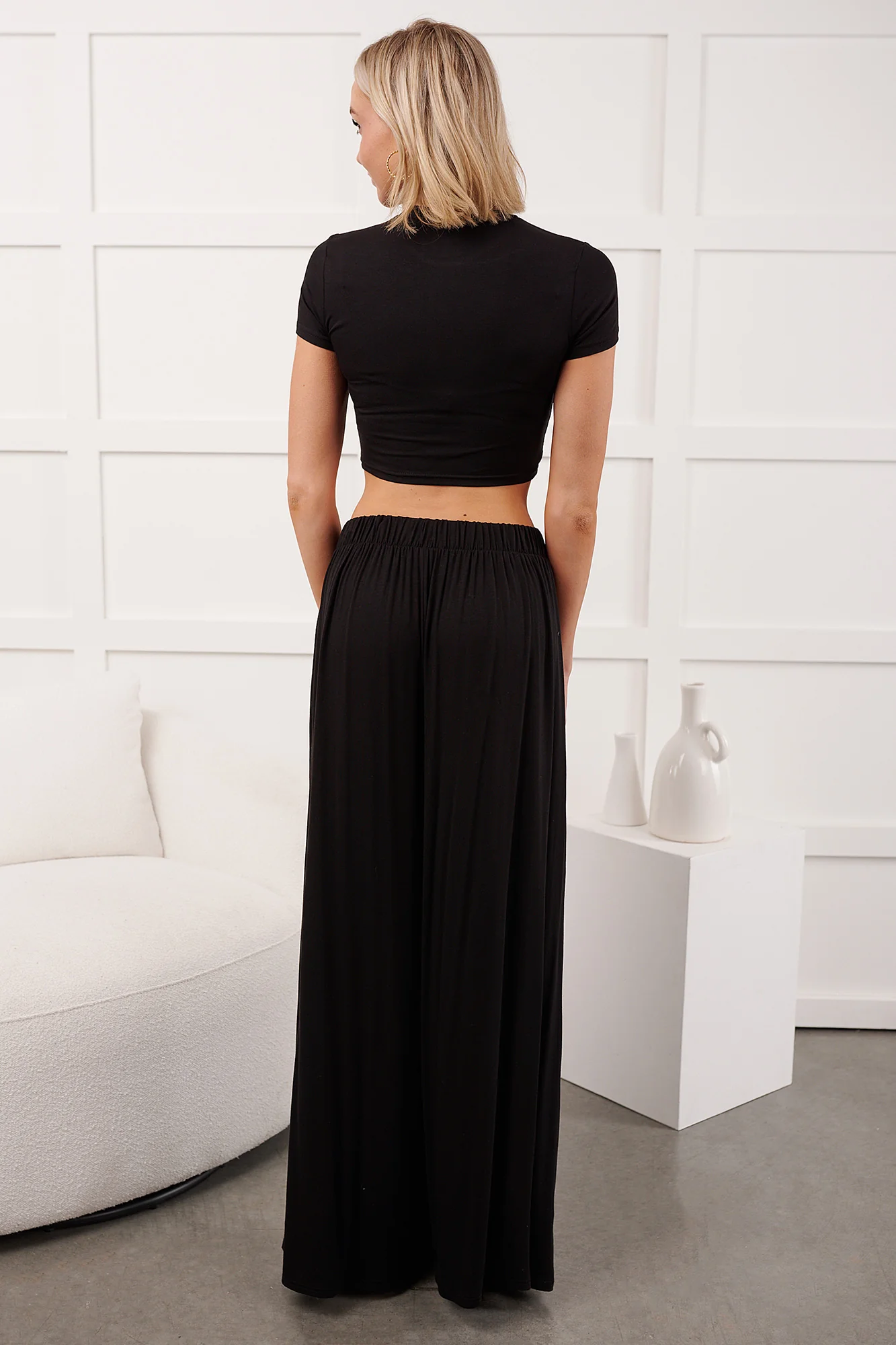 Always True Crop Top Wide Leg Pants Set (Black) - Image 6