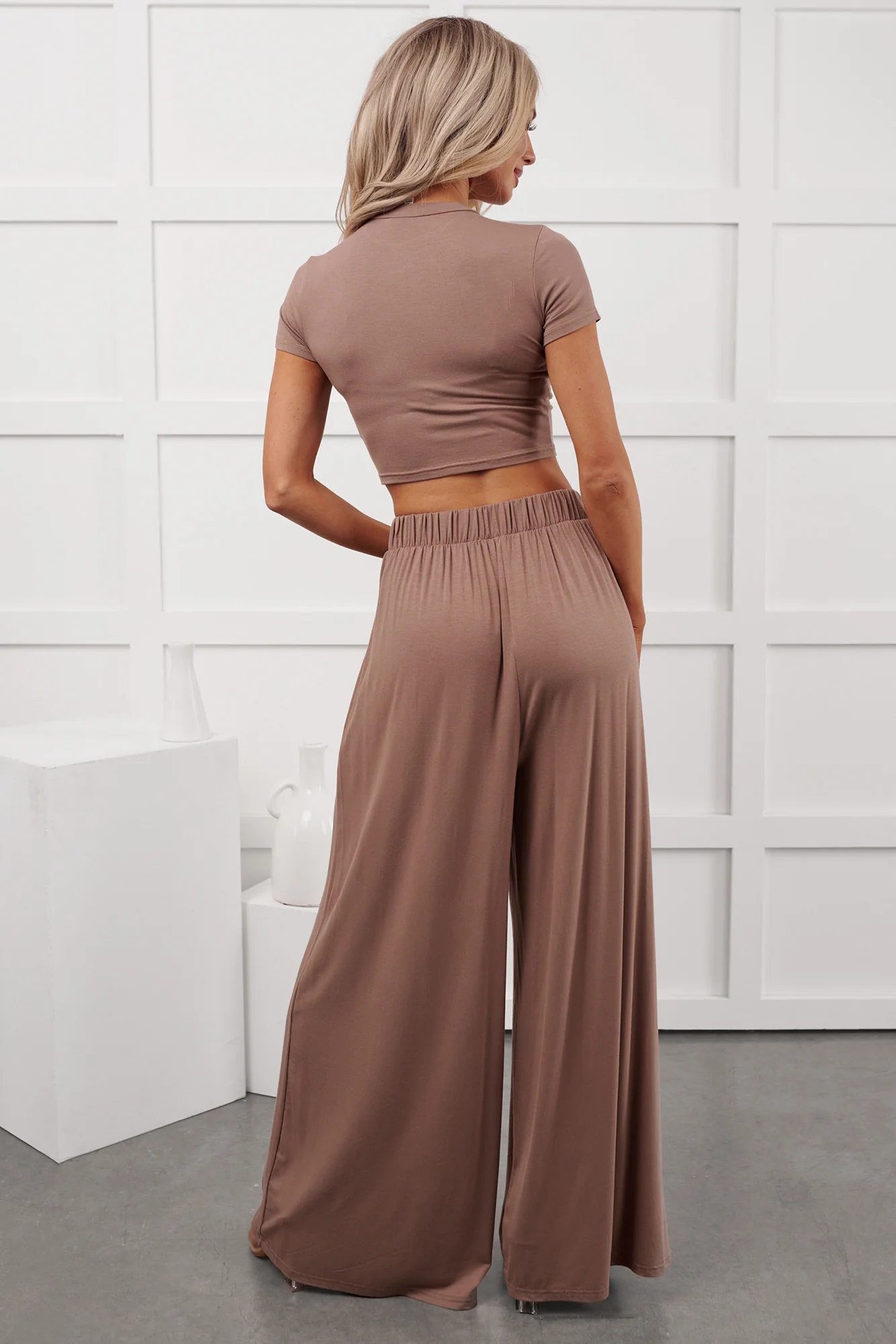 Always True Crop Top Wide Leg Pants Set (Dark Taupe) - Image 7