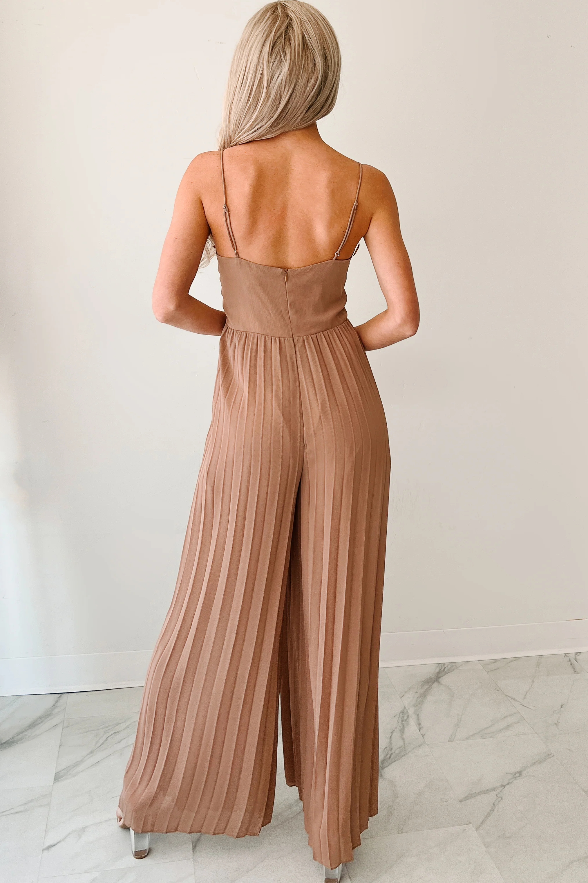 Ambition In Action Pleated Corset Jumpsuit (Taupe) - Image 4