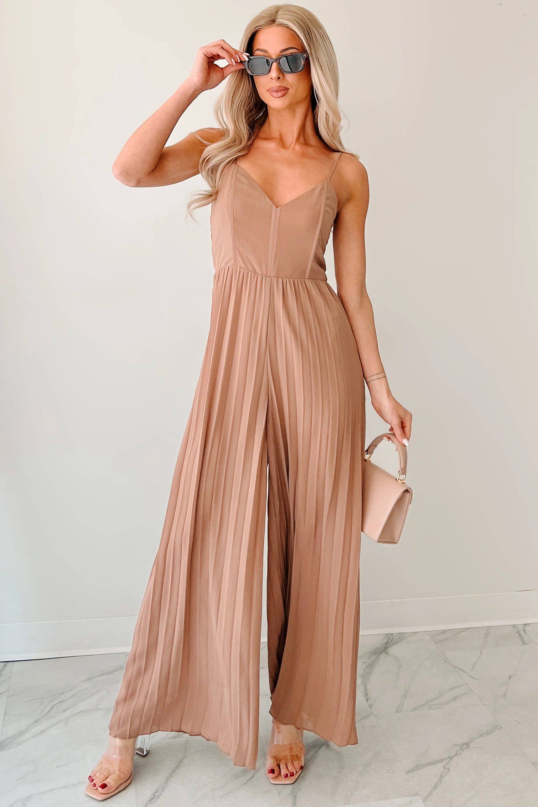 Ambition In Action Pleated Corset Jumpsuit (Taupe) - Image 5