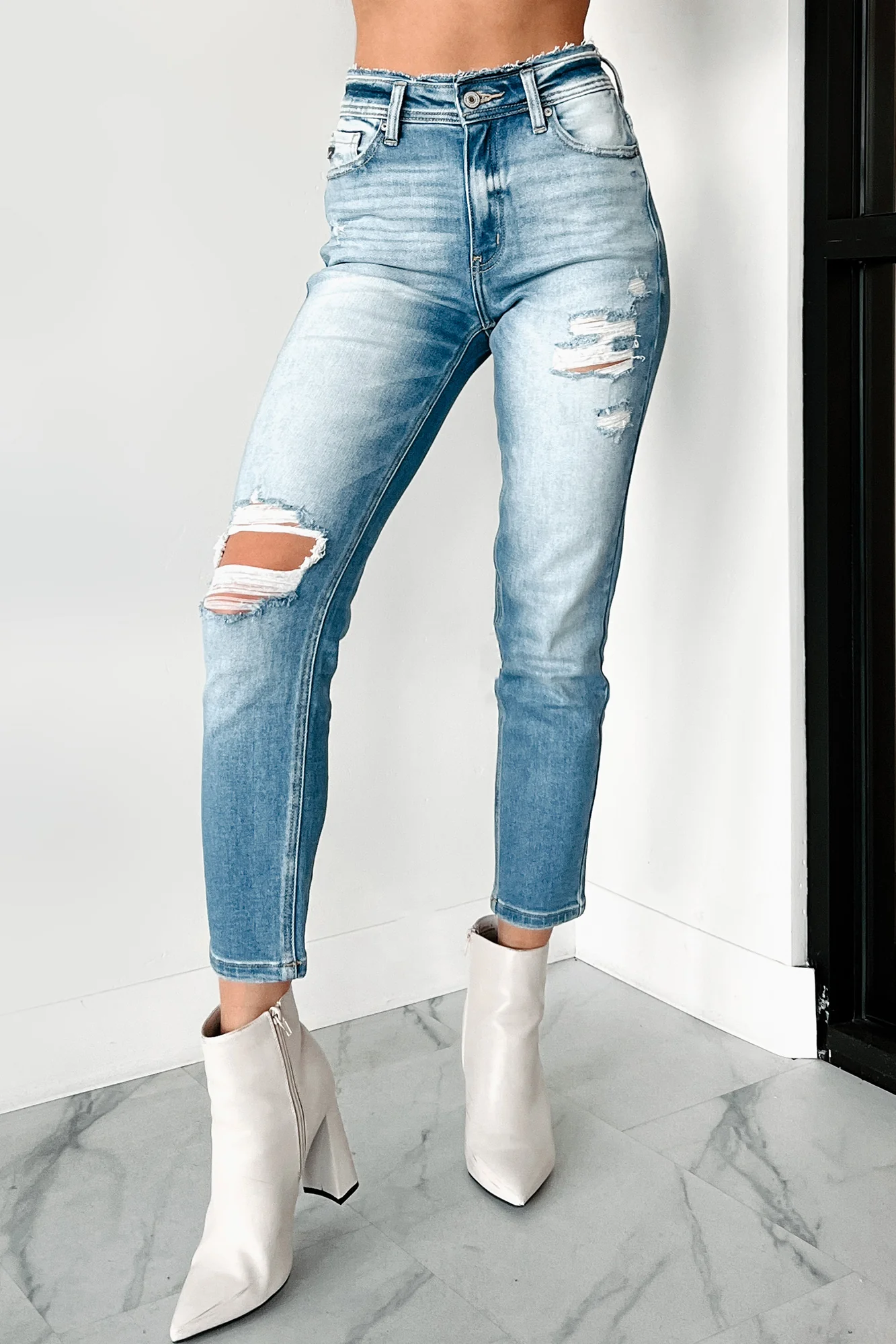 Andreas High Rise Distressed Kancan Mom Jeans (Light) - Image 2