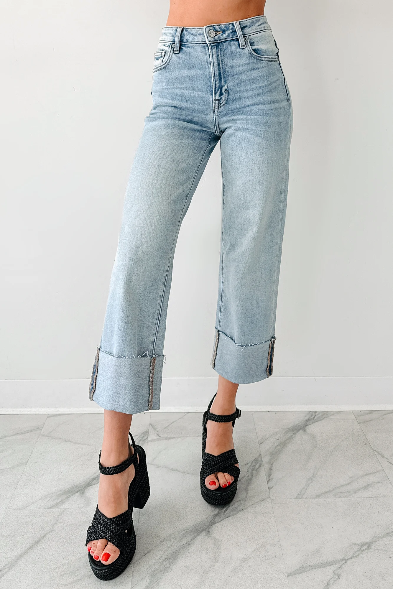 Angelo Cuffed Wide Leg Hidden Jeans (Vintage Light) - Image 3
