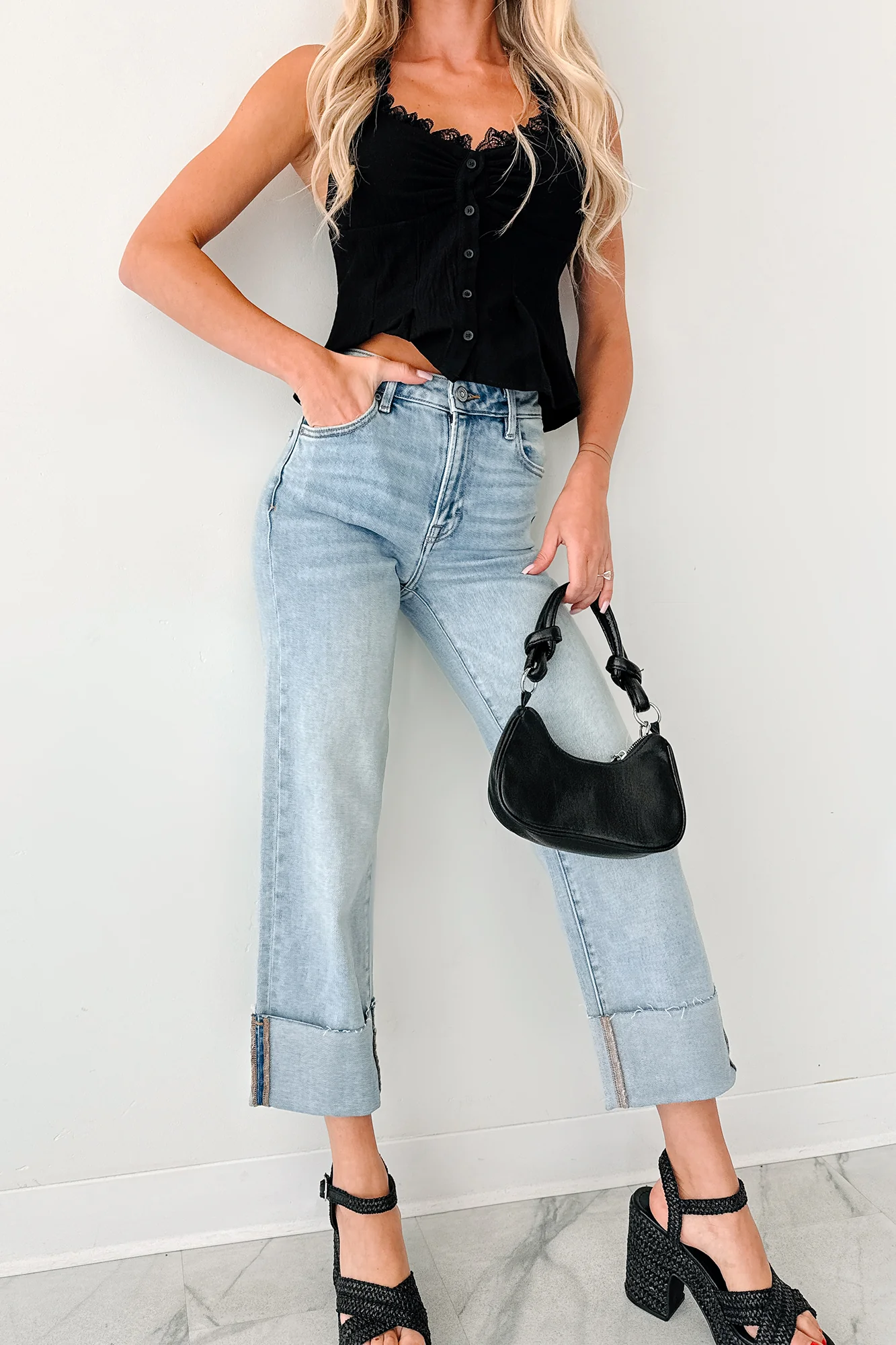 Angelo Cuffed Wide Leg Hidden Jeans (Vintage Light) - Image 6