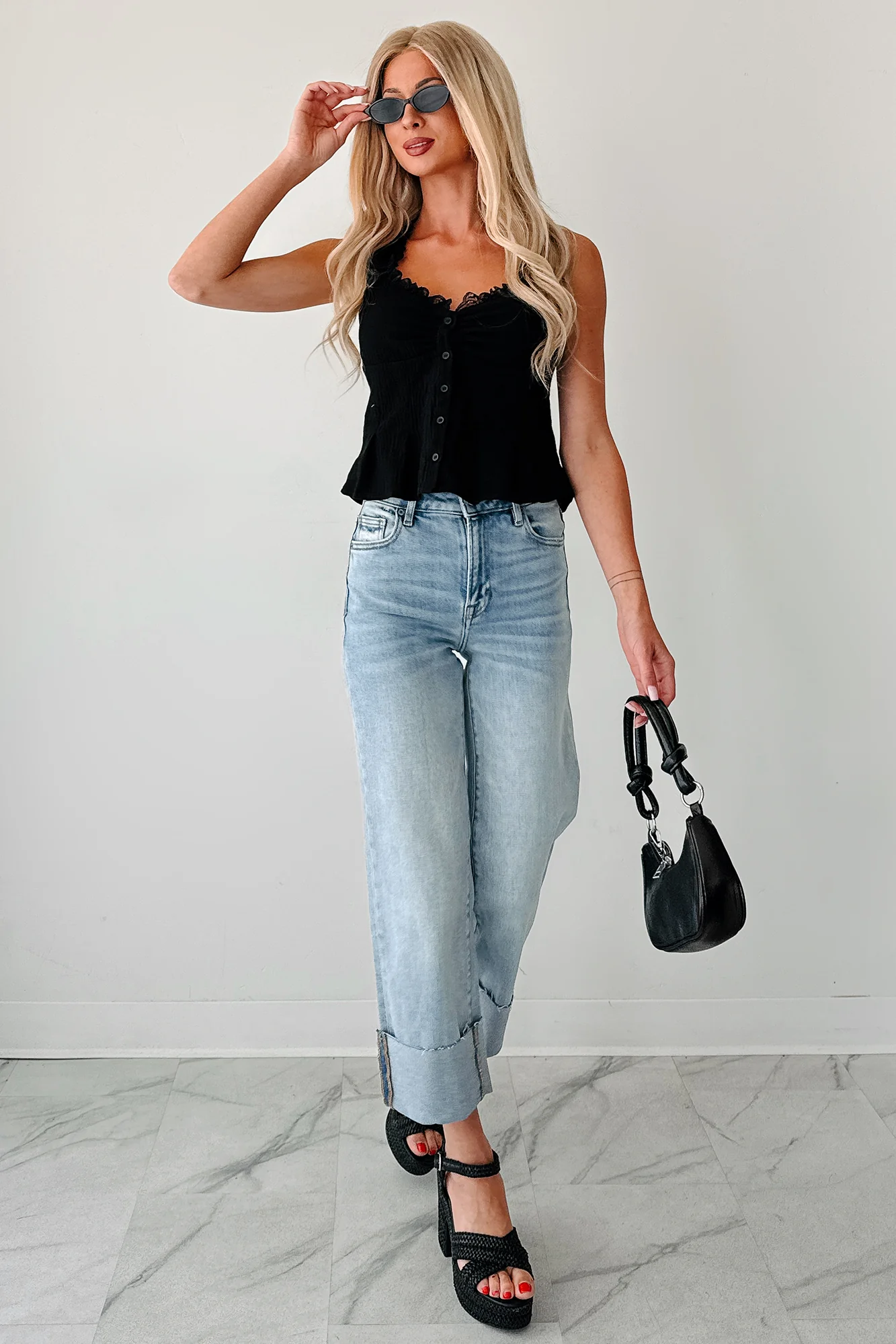 Angelo Cuffed Wide Leg Hidden Jeans (Vintage Light) - Image 8