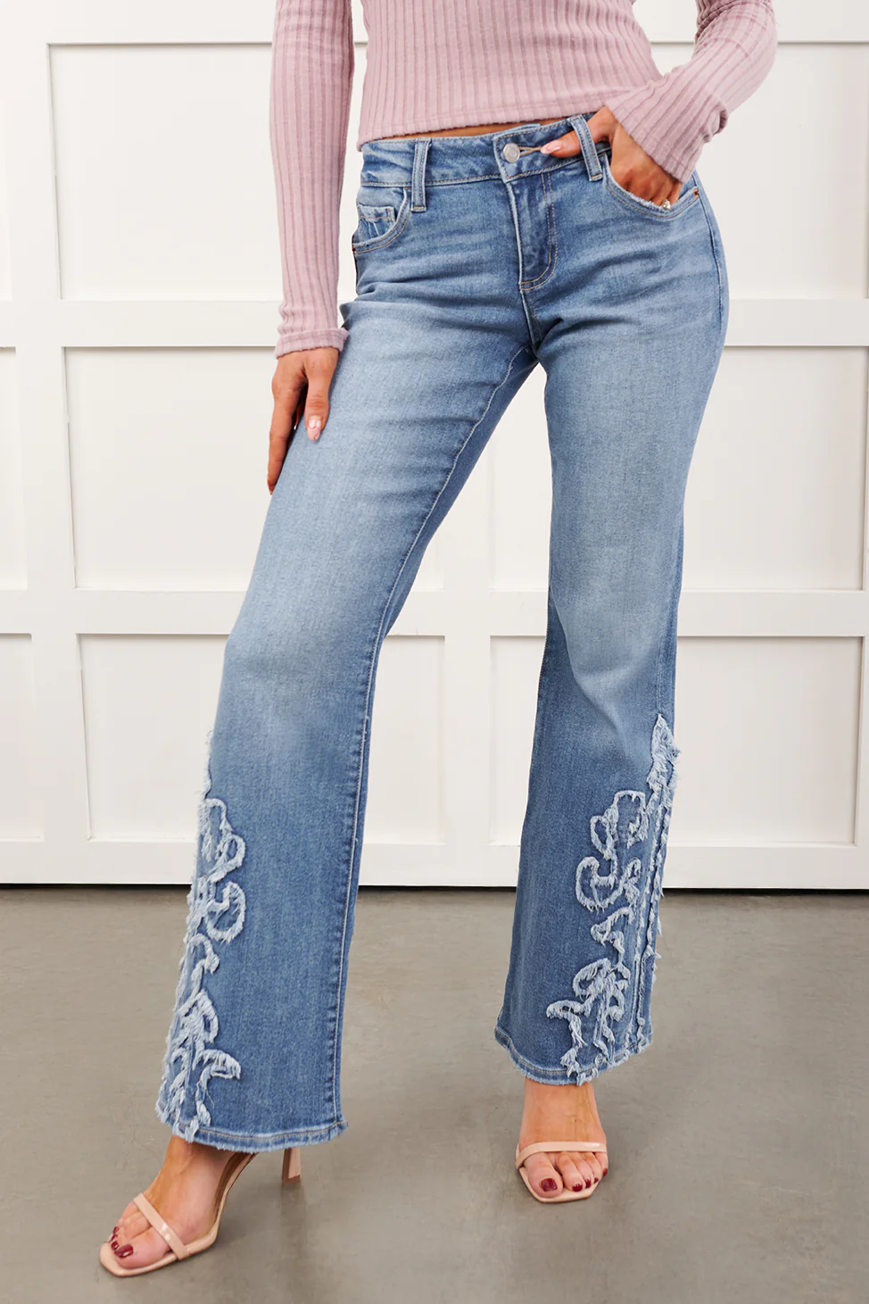 Angie Low Rise Flare Detailed Cello Jeans (Light) - Image 2