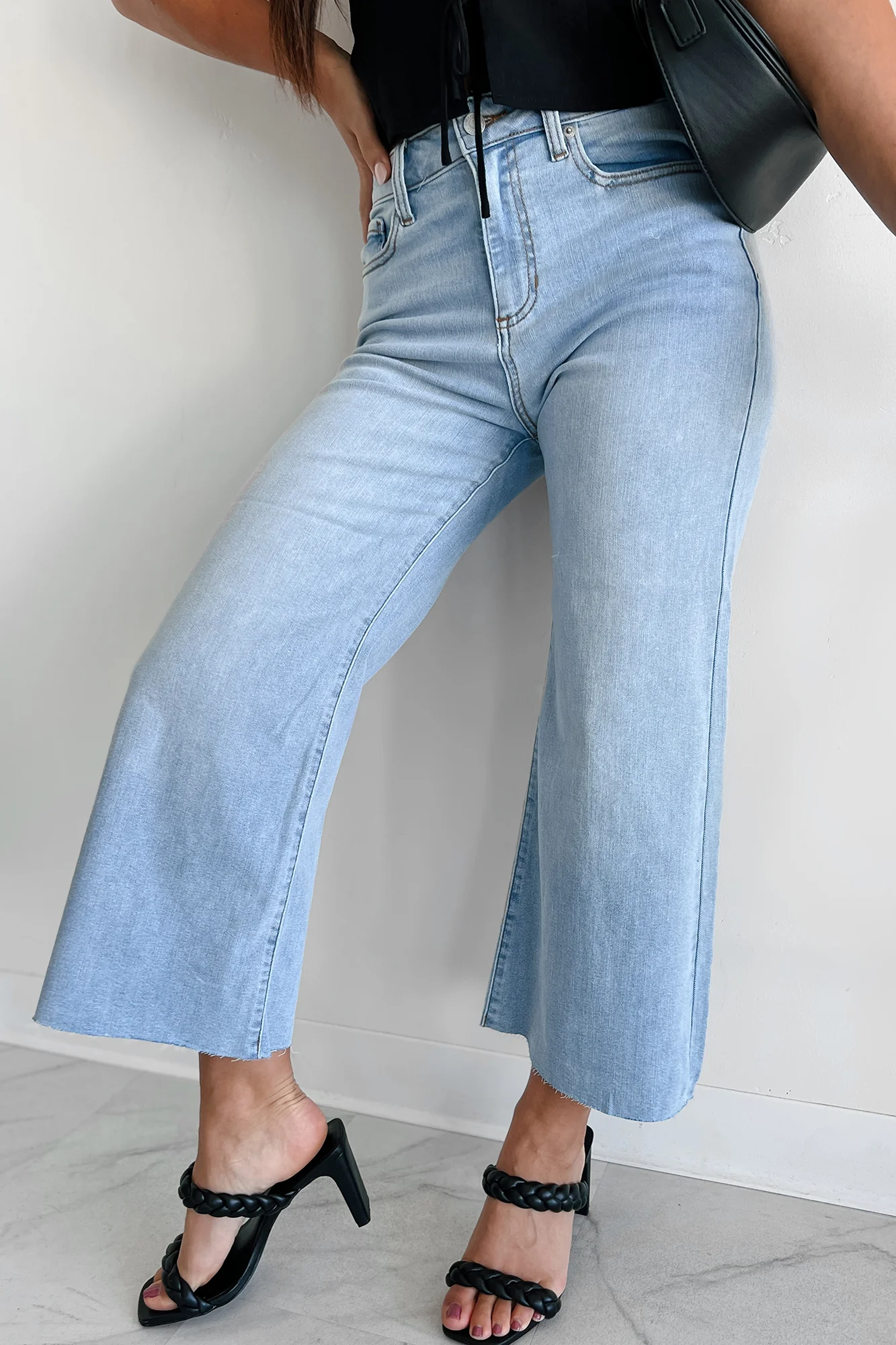 Ansel High Rise Crop Wide Leg Sneak Peek Jeans (Light) - Image 3