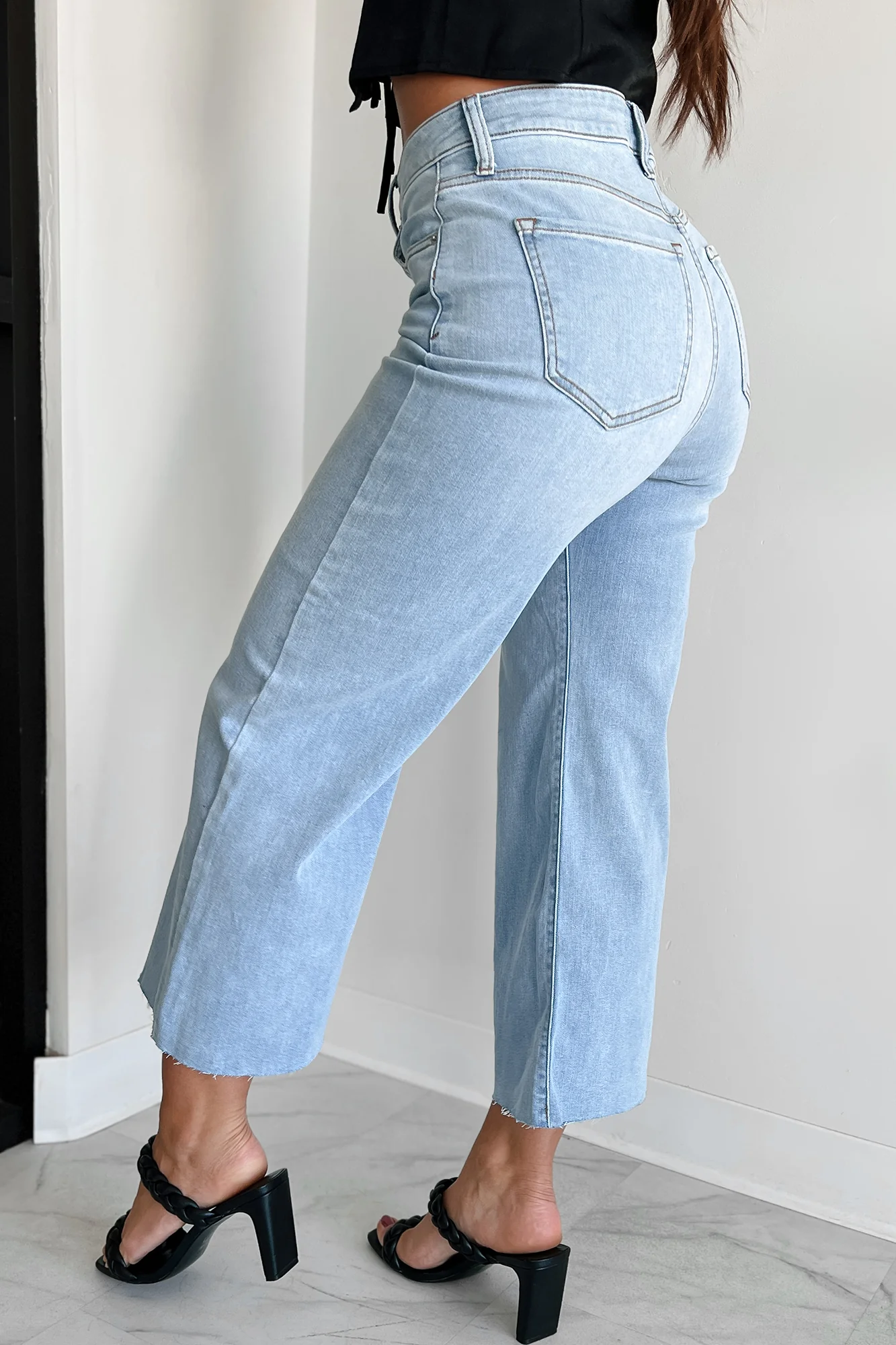 Ansel High Rise Crop Wide Leg Sneak Peek Jeans (Light) - Image 6