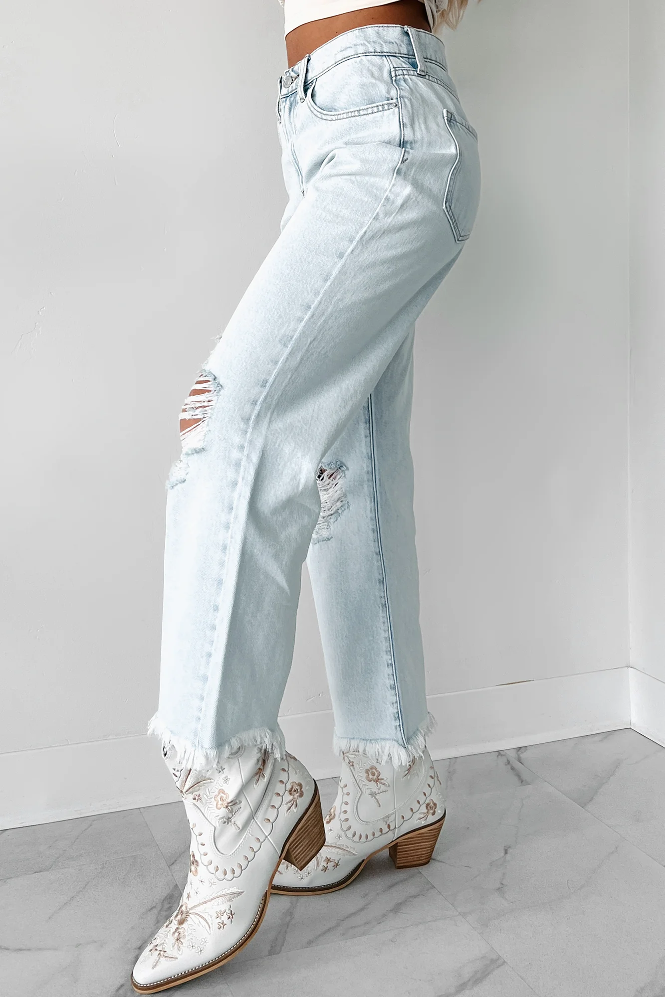 DOORBUSTER Anthony High Rise Distressed Sneak Peek Crop Jeans (Light Acid) - Image 6