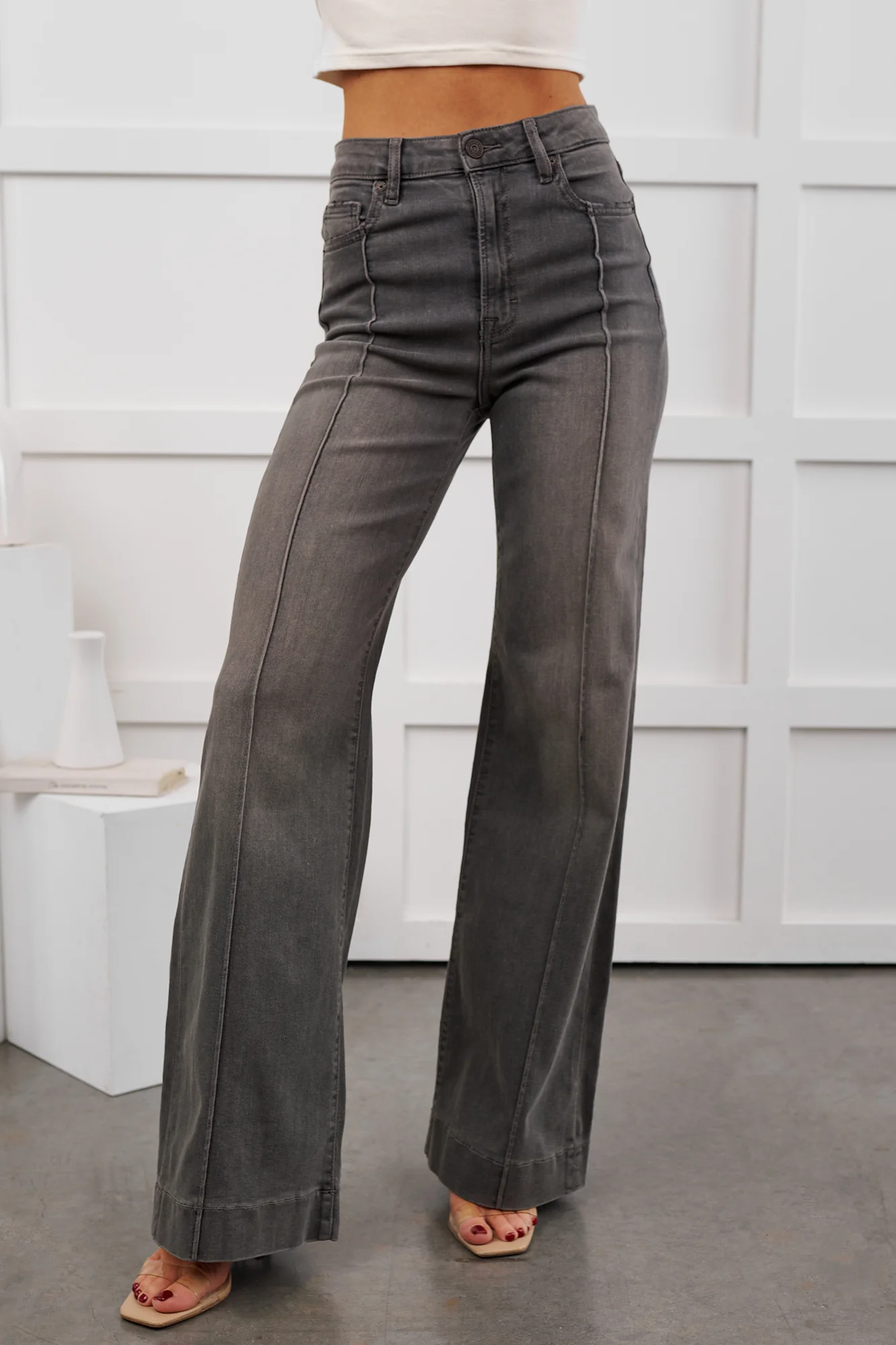 Arabella High Rise Flare Hidden Jeans (Grey) - Image 2
