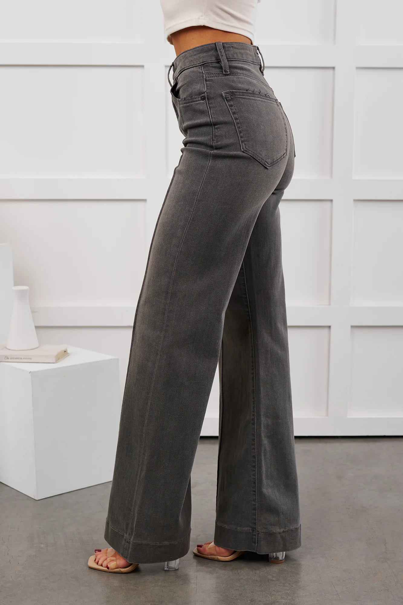 Arabella High Rise Flare Hidden Jeans (Grey) - Image 3