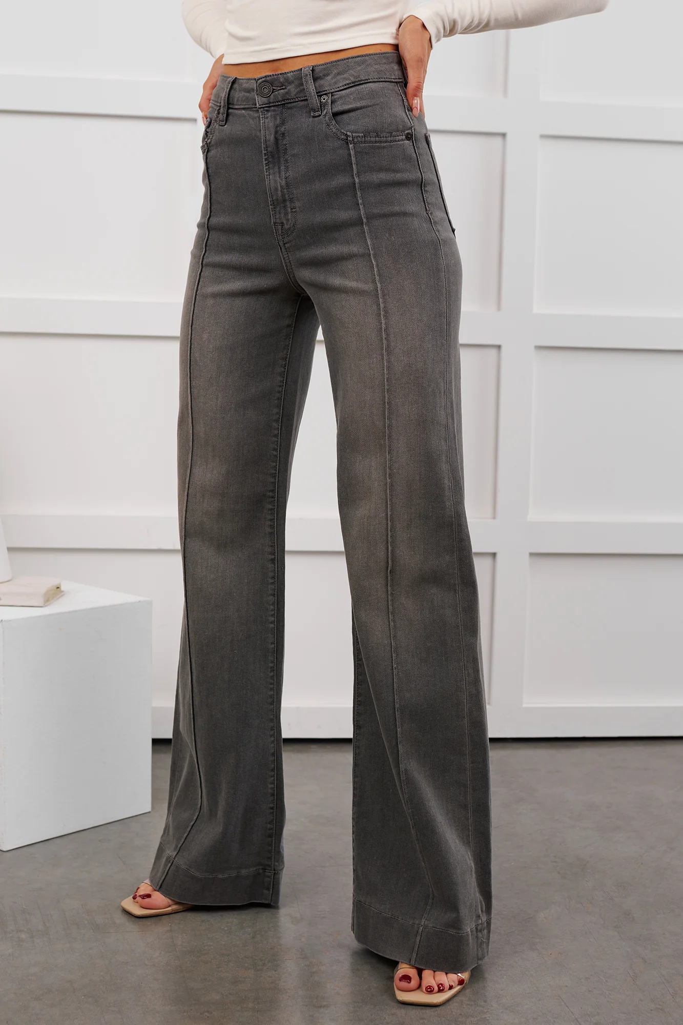 Arabella High Rise Flare Hidden Jeans (Grey) - Image 6