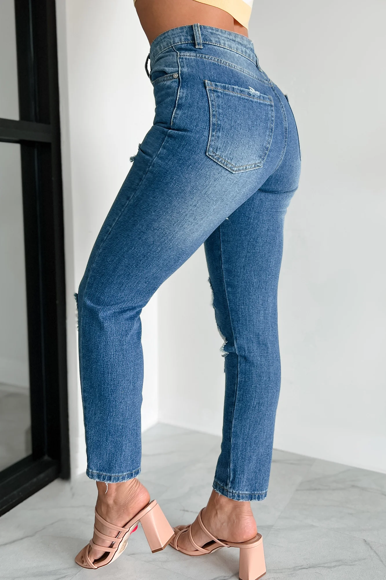 Ariah High Rise Distressed Mom Jeans (Medium Denim) - Image 3