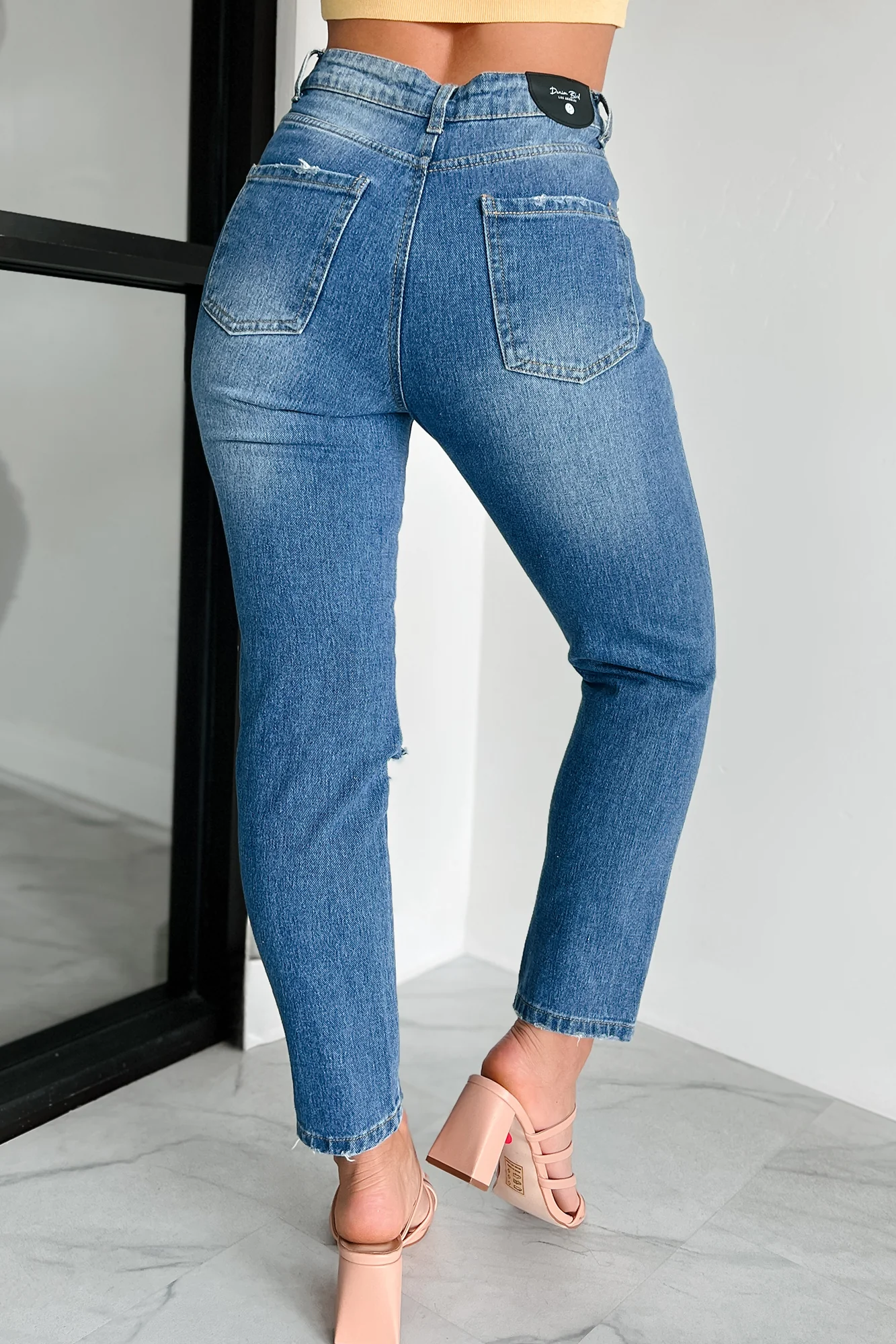 Ariah High Rise Distressed Mom Jeans (Medium Denim) - Image 4