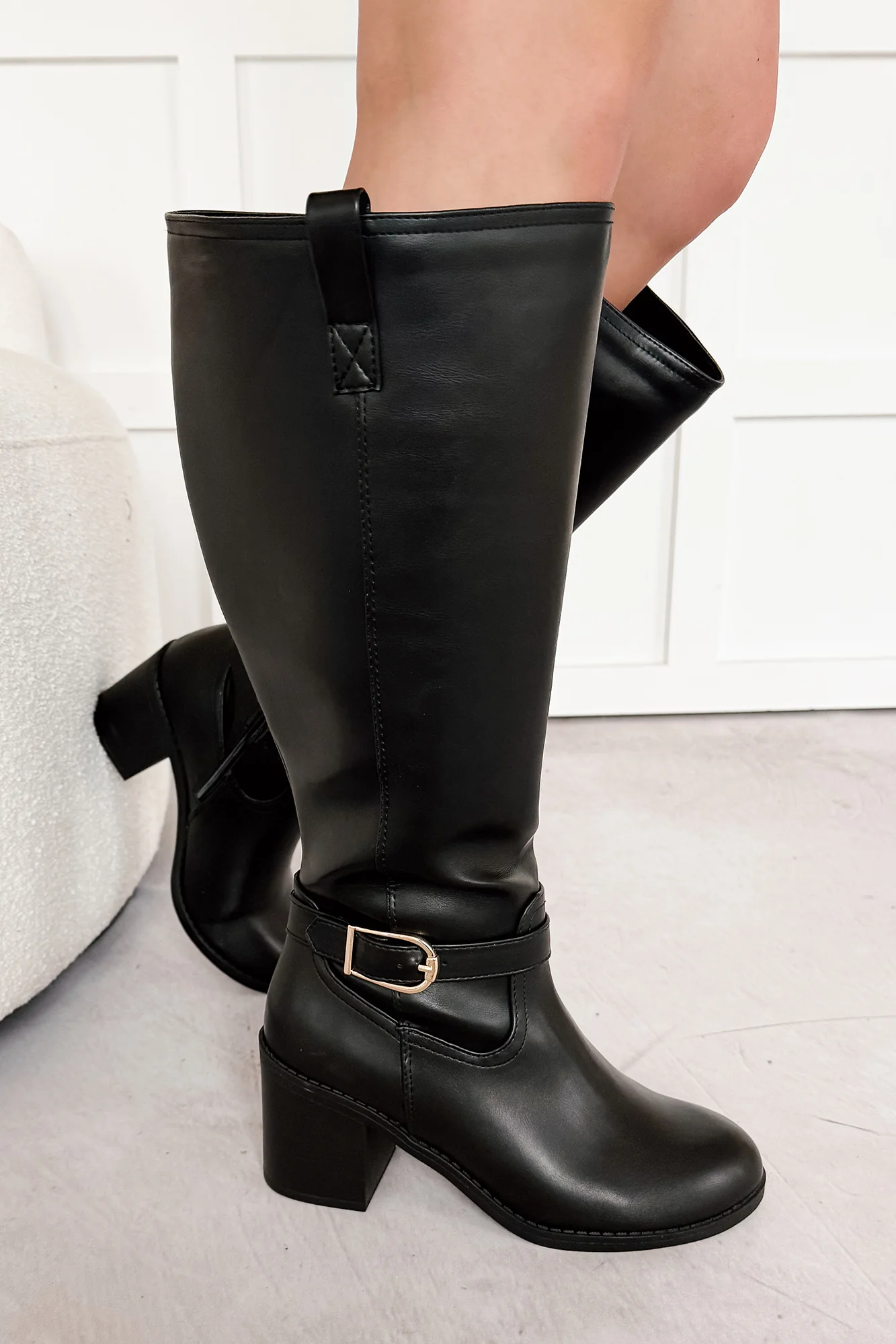 Armani Chunky Heel Faux Leather Boots (Black)