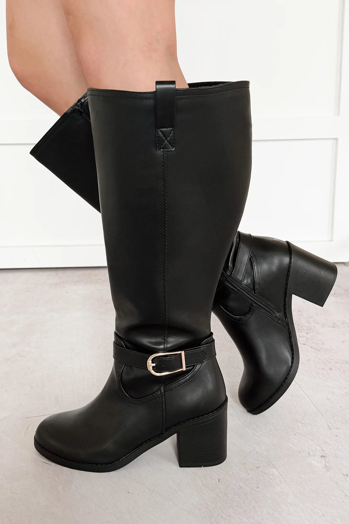 Armani Chunky Heel Faux Leather Boots (Black) - Image 6