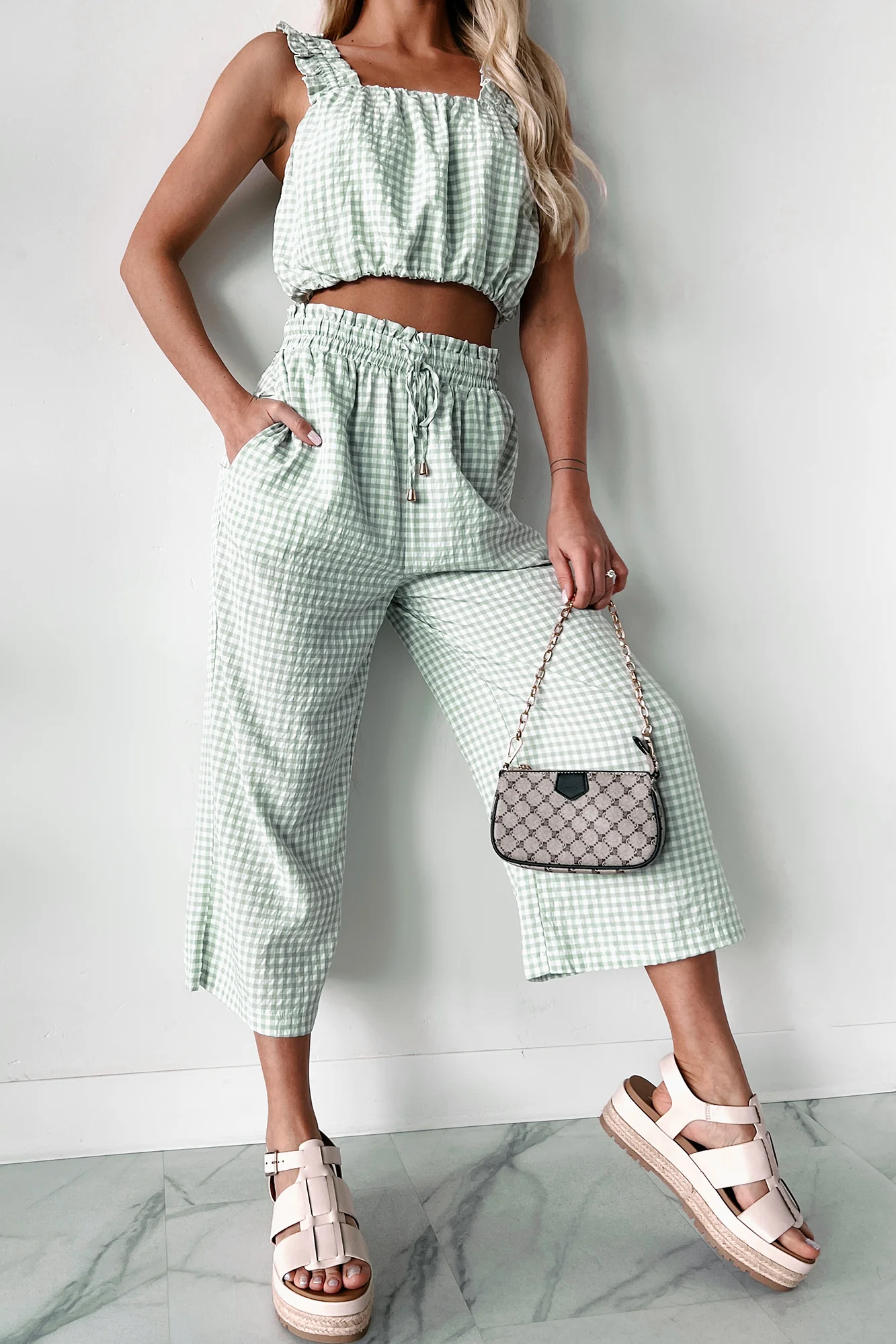 Armondo Gingham Crop Pants (Sage) - Image 2