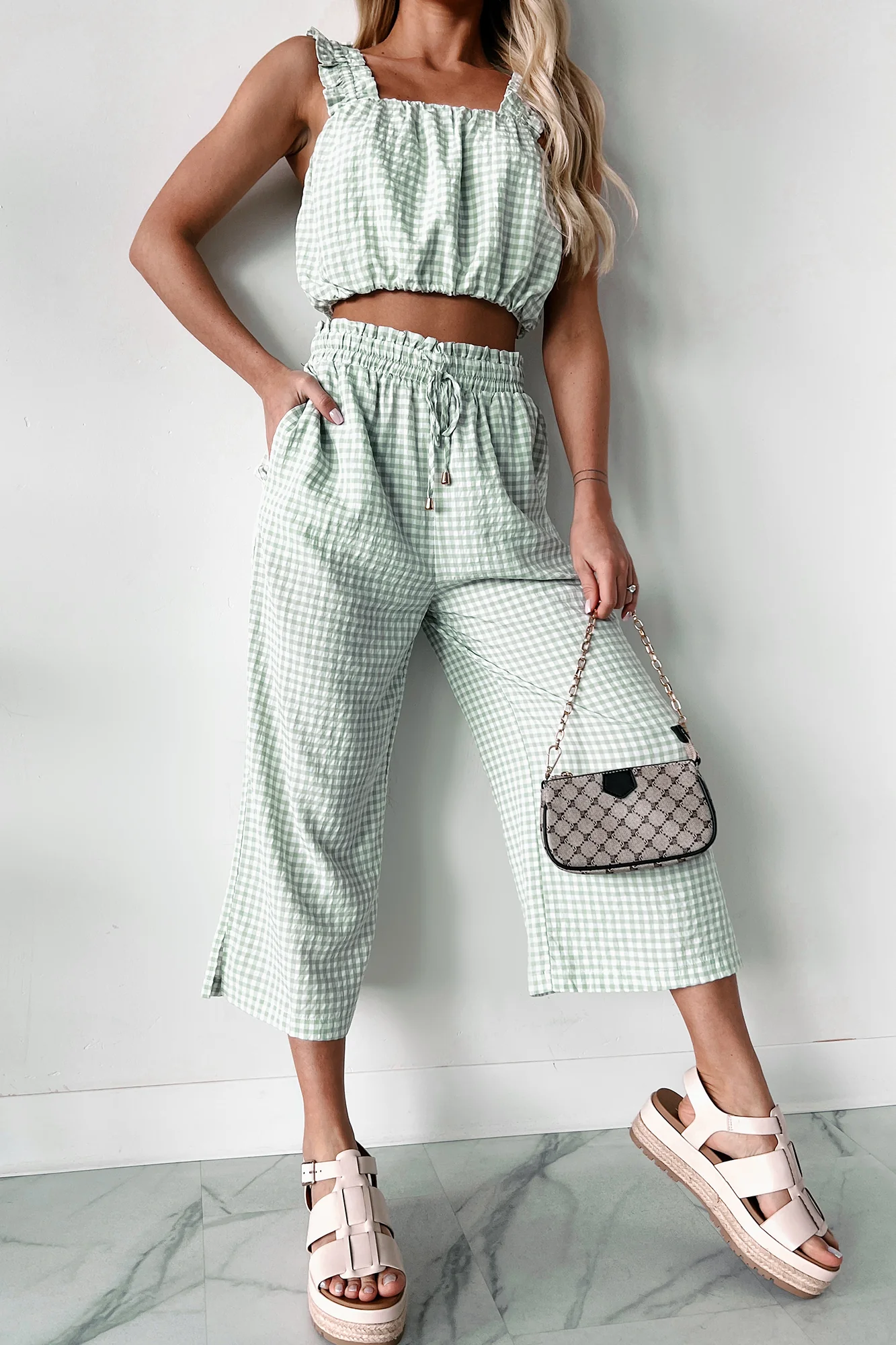 Armondo Gingham Crop Pants (Sage) - Image 7