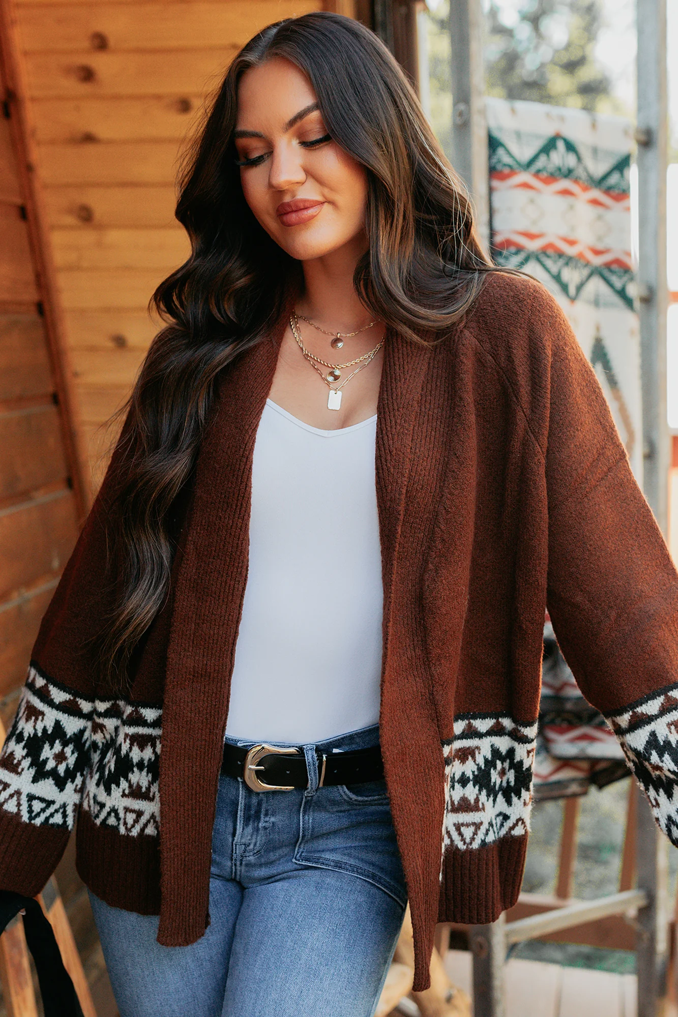 As It Goes Long Sleeve Aztec Cardigan (Dark Brown) - Image 6