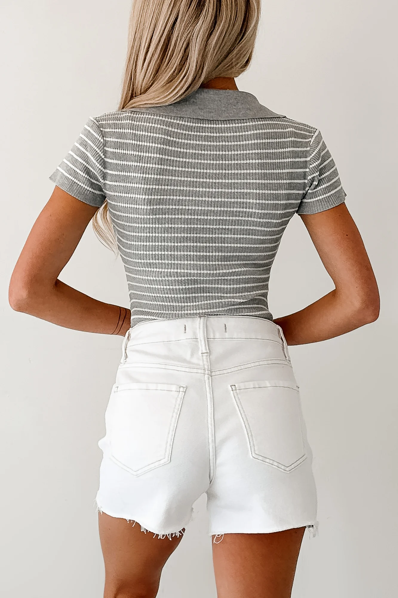 As It Was Striped Rib Knit Bodysuit (Heather Grey) - Image 4