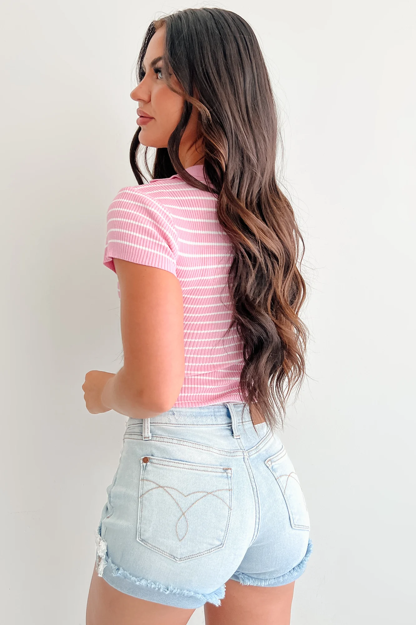 As It Was Striped Rib Knit Bodysuit (Pink) - Image 4