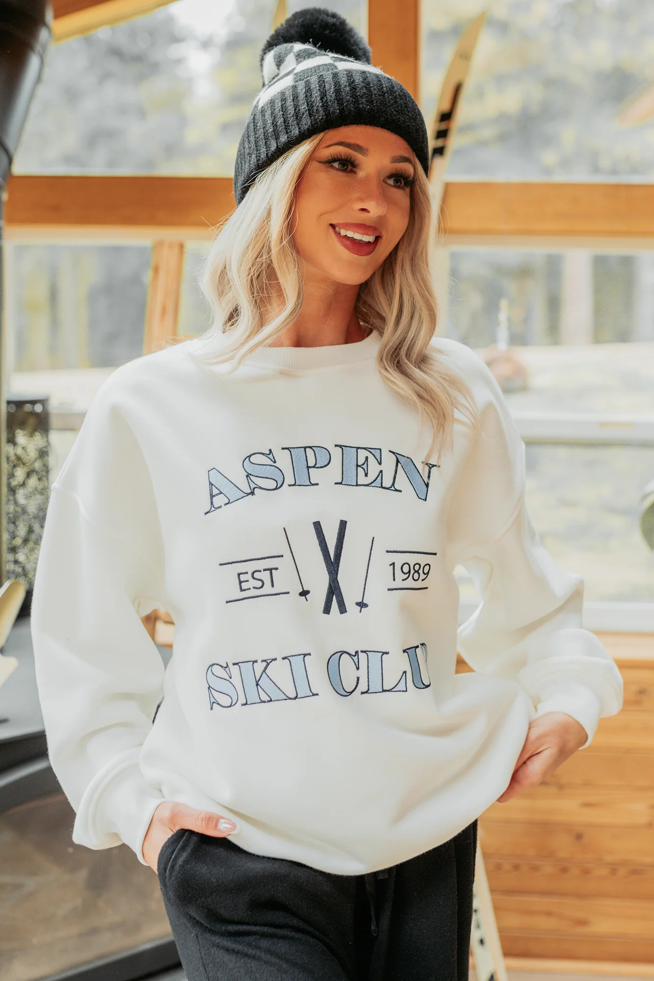 "Aspen Ski Club" Embroidered Sweatshirt (White) - Image 8