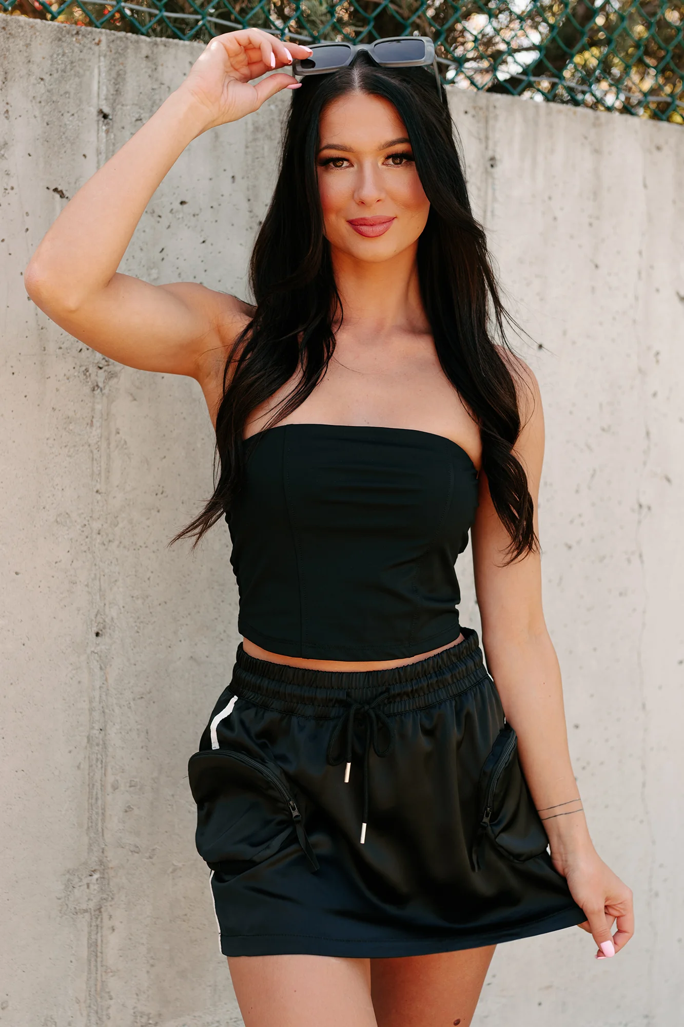 Austin Smocked Back Padded Bandeau Top (Black) - Image 9