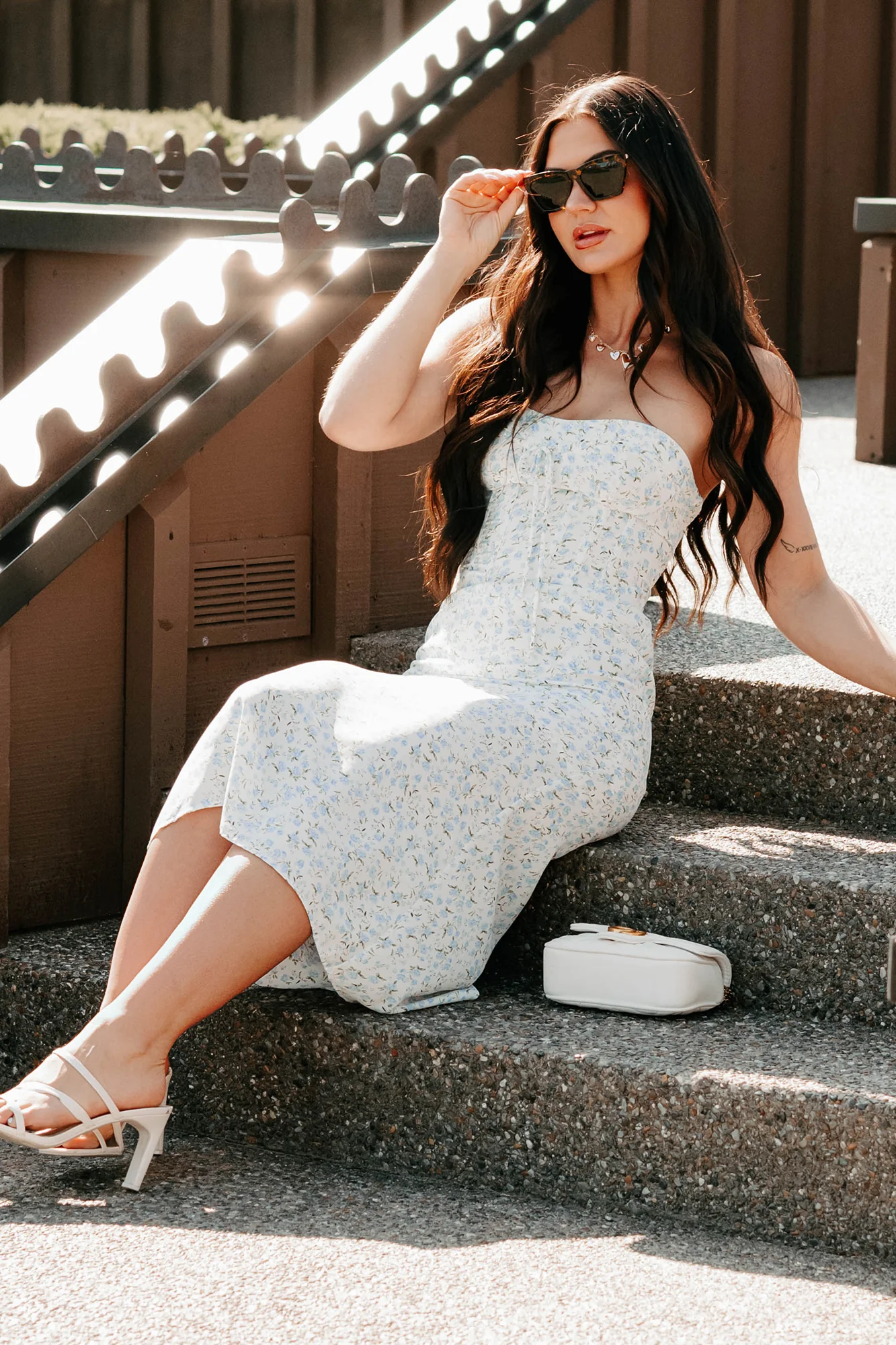 Authentically Me Strapless Floral Midi Dress (Blue) - Image 3