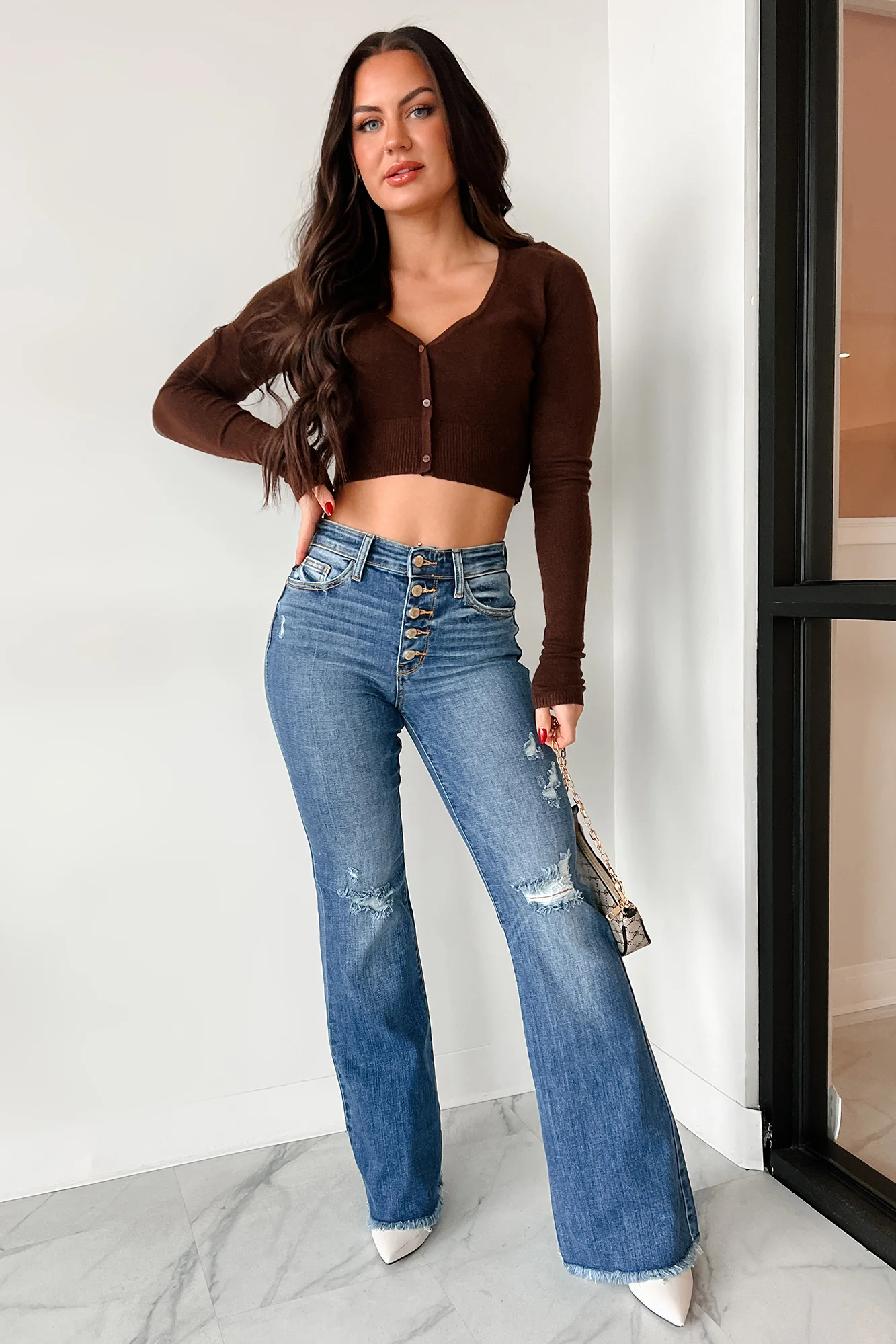 Autumn Attitude Cashmere Blend Crop Sweater (Brown) - Image 6