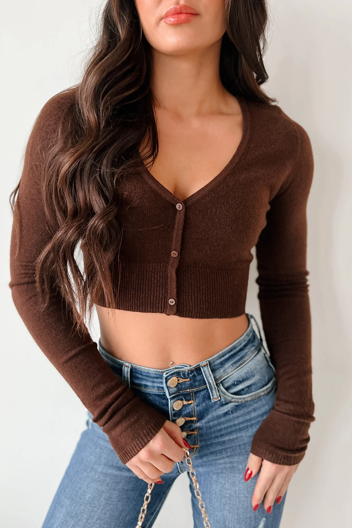 Autumn Attitude Cashmere Blend Crop Sweater (Brown) - Image 7