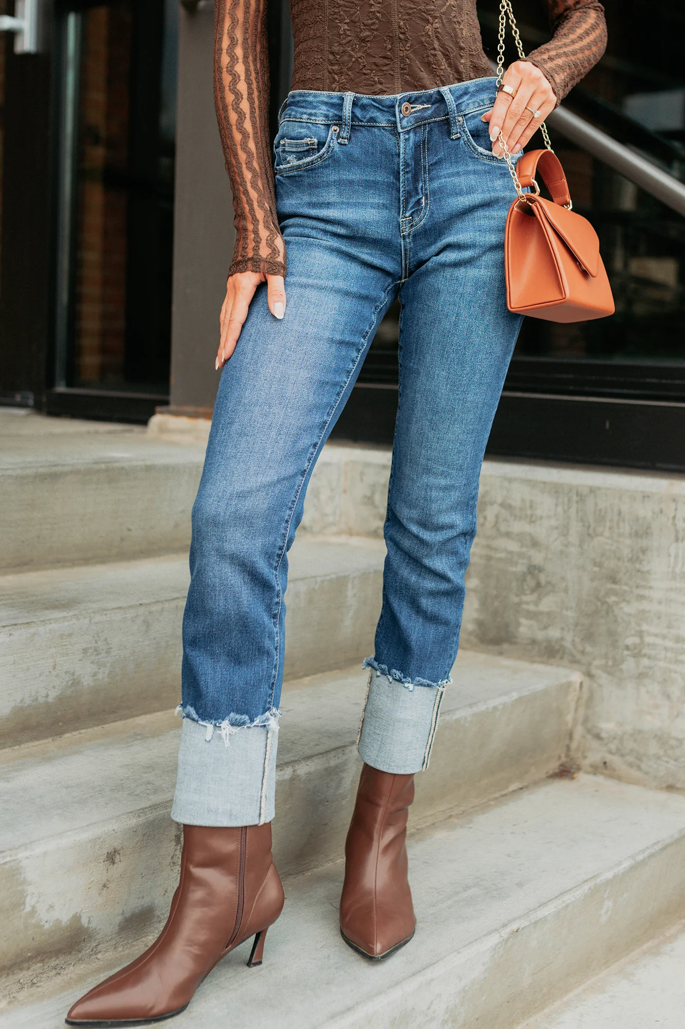 Ava Straight Leg Cuffed Mica Denim Jeans (Dark) - Image 10