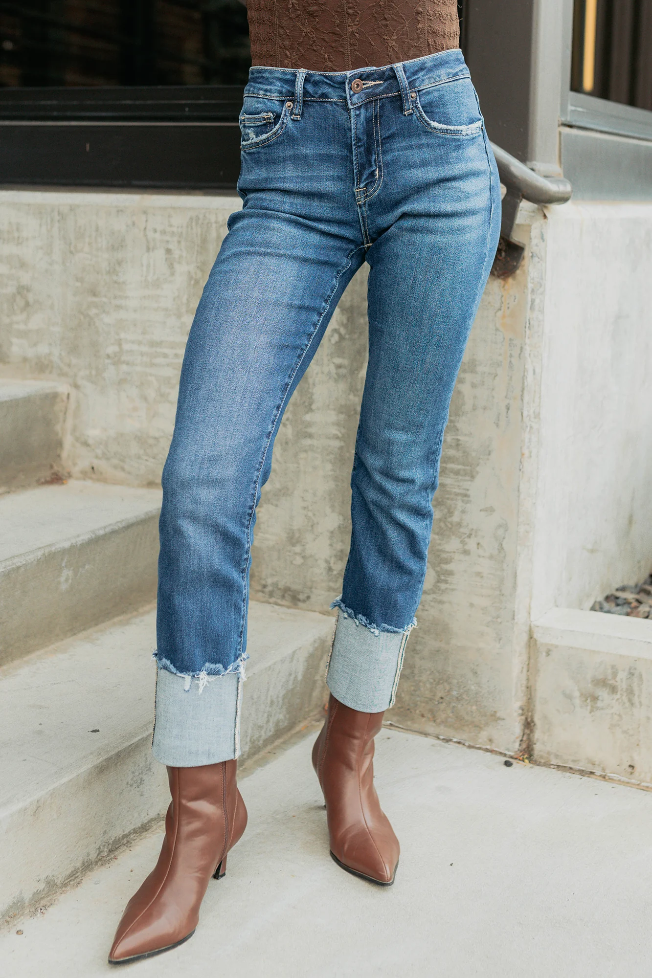 Ava Straight Leg Cuffed Mica Denim Jeans (Dark) - Image 11