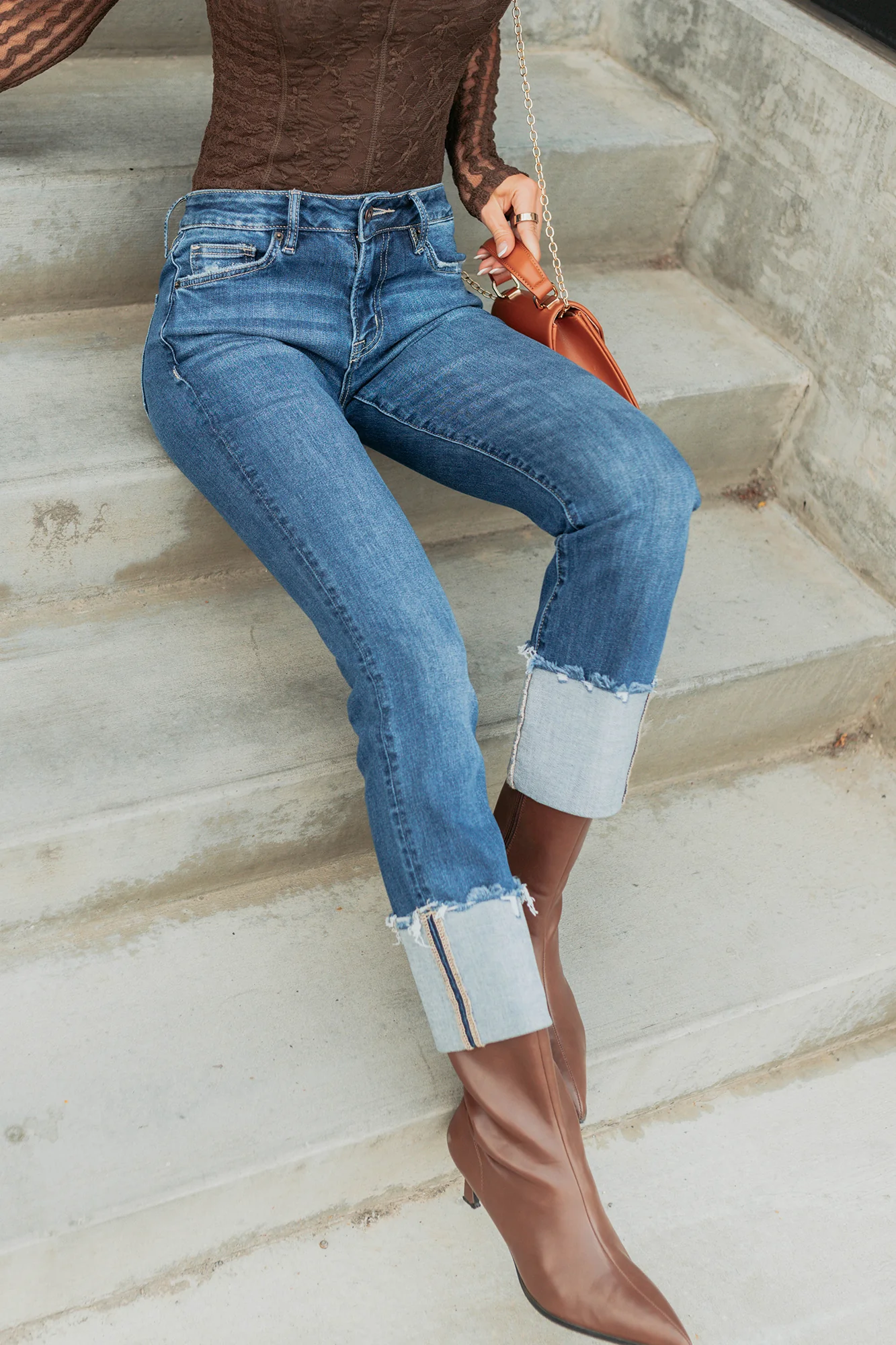 Ava Straight Leg Cuffed Mica Denim Jeans (Dark) - Image 4