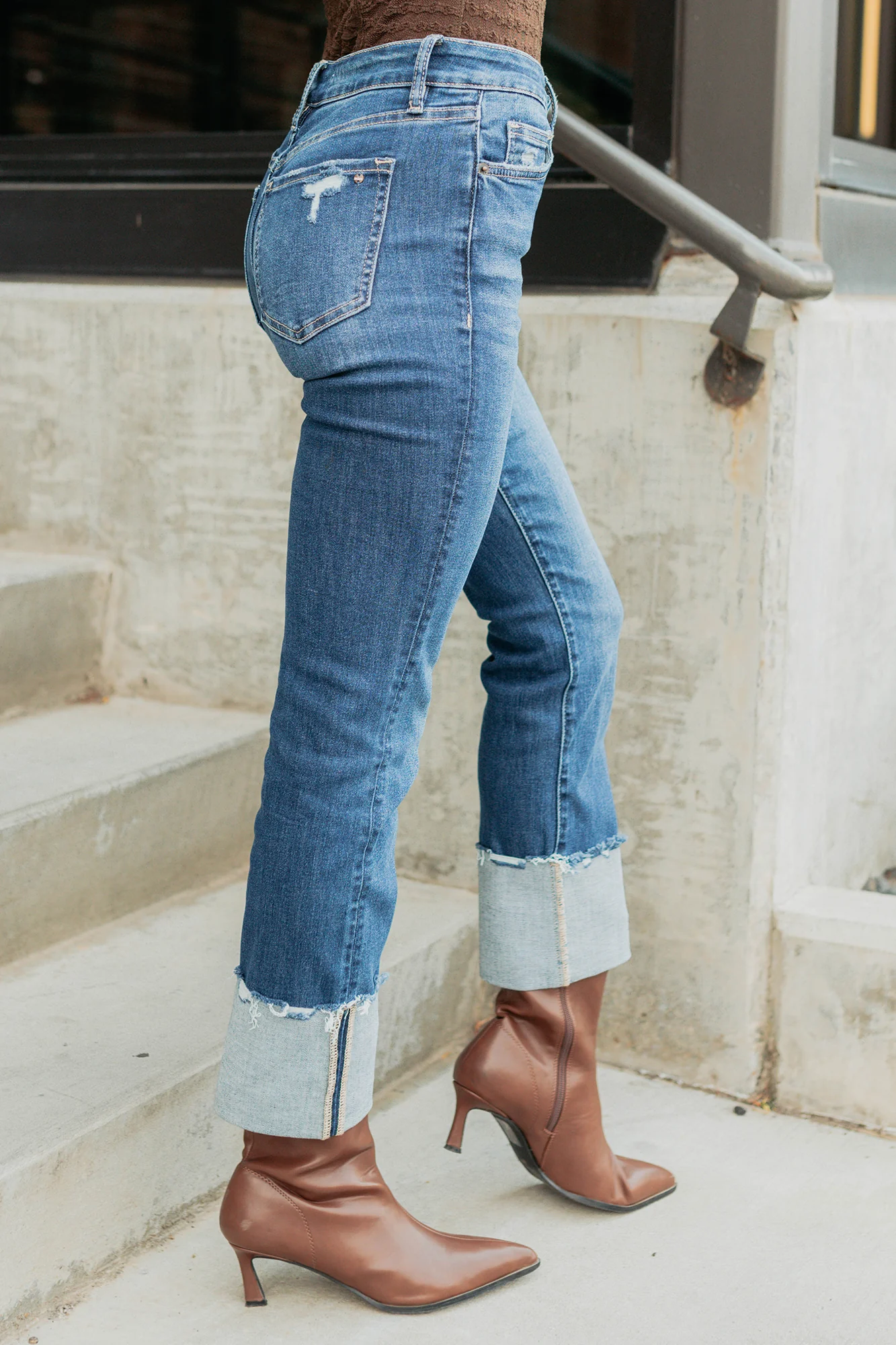 Ava Straight Leg Cuffed Mica Denim Jeans (Dark) - Image 6