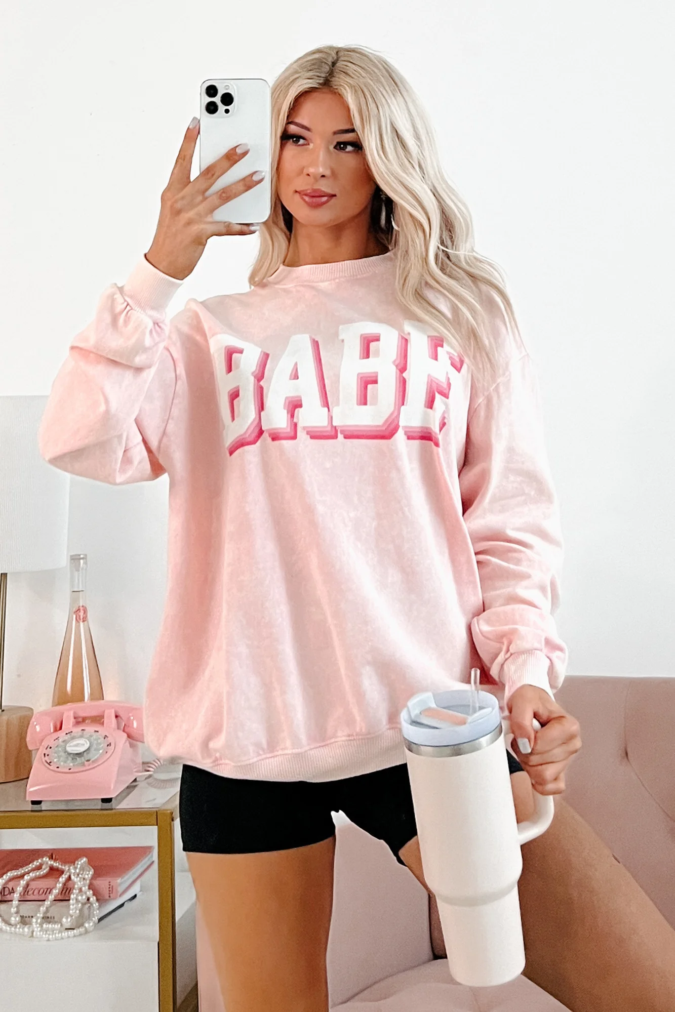 "Babe" Acid Wash Graphic Sweatshirt (Washed Pink) - Image 12