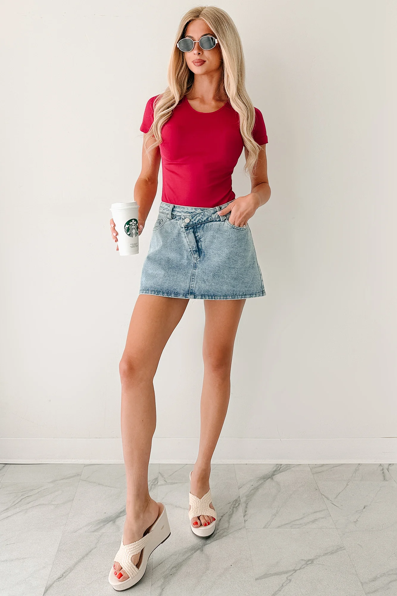 Babe Behavior Mid Rise Denim Mini Skort (Light) - Image 11
