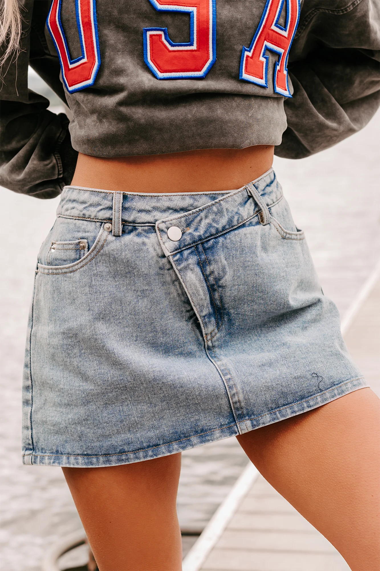 Babe Behavior Mid Rise Denim Mini Skort (Light) - Image 3