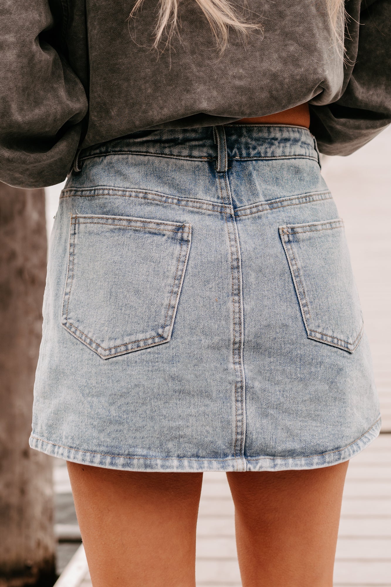 Babe Behavior Mid Rise Denim Mini Skort (Light) - Image 7