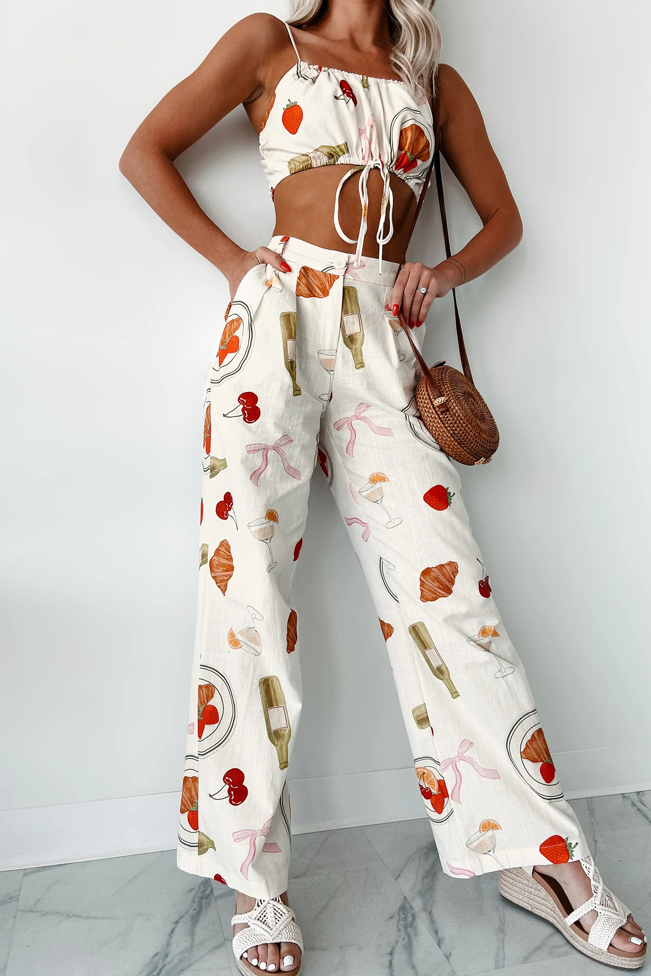 Back In Paris Printed Wide Leg Pants (Ivory) - Image 2