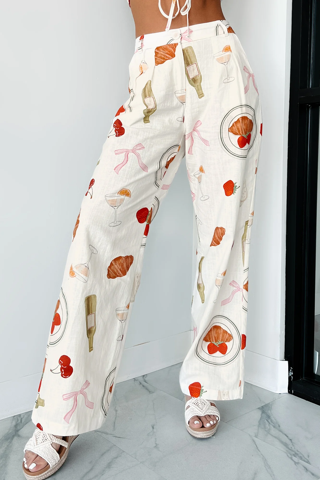 Back In Paris Printed Wide Leg Pants (Ivory) - Image 3