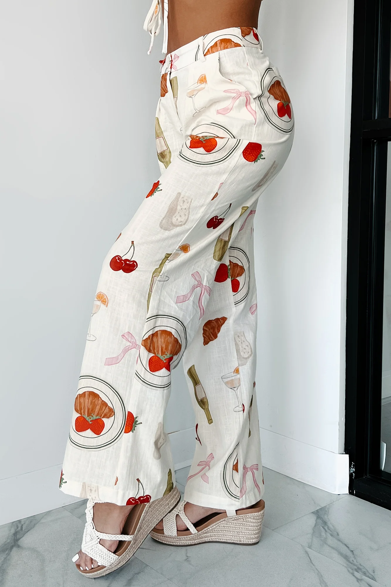 Back In Paris Printed Wide Leg Pants (Ivory) - Image 4