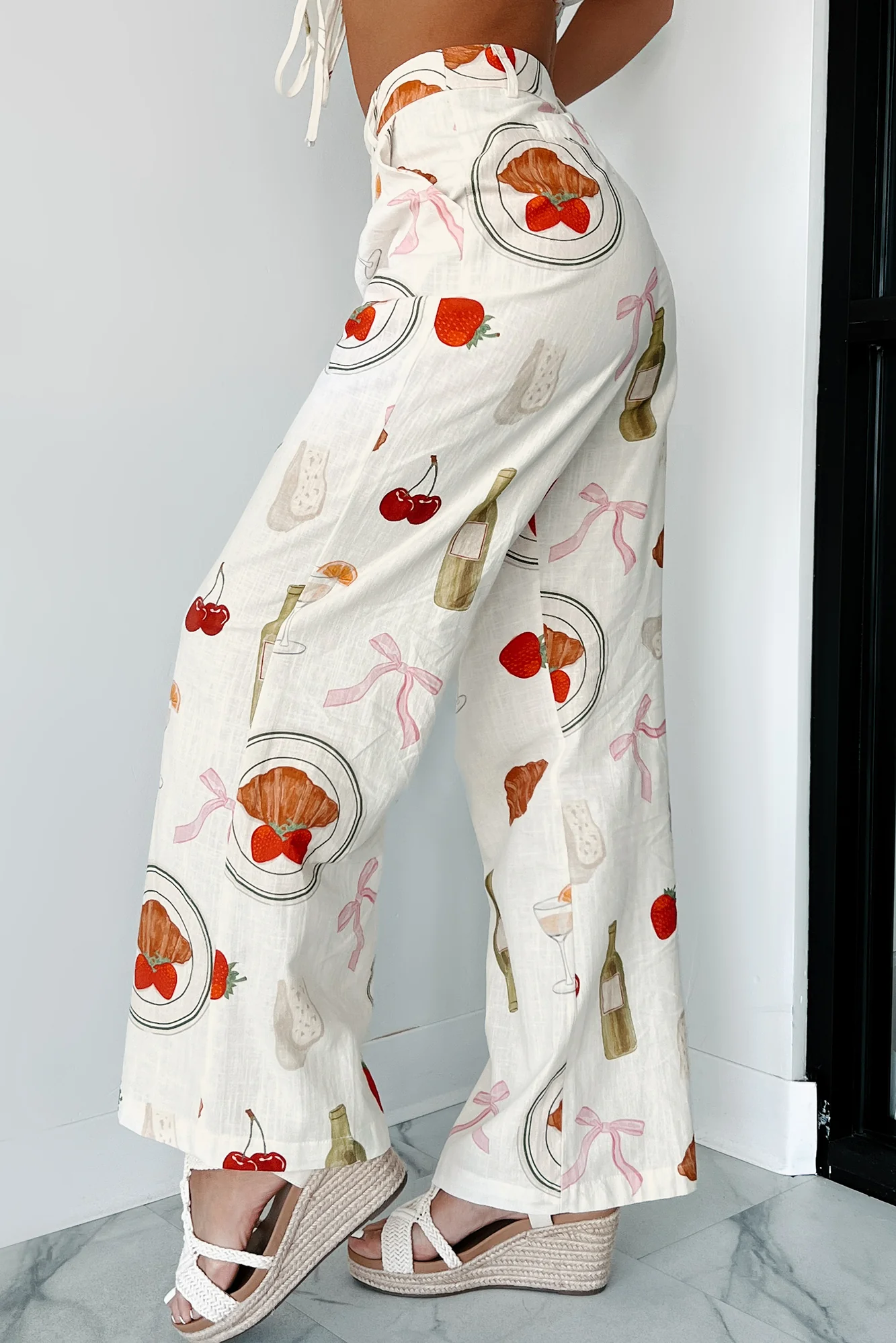 Back In Paris Printed Wide Leg Pants (Ivory) - Image 5
