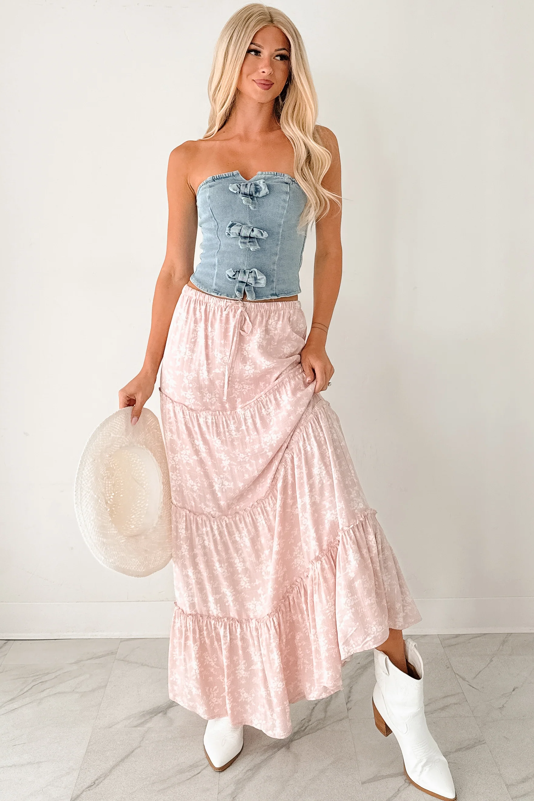 Back To Strangers Denim Bow Front Corset Top (Light Wash) - Image 4